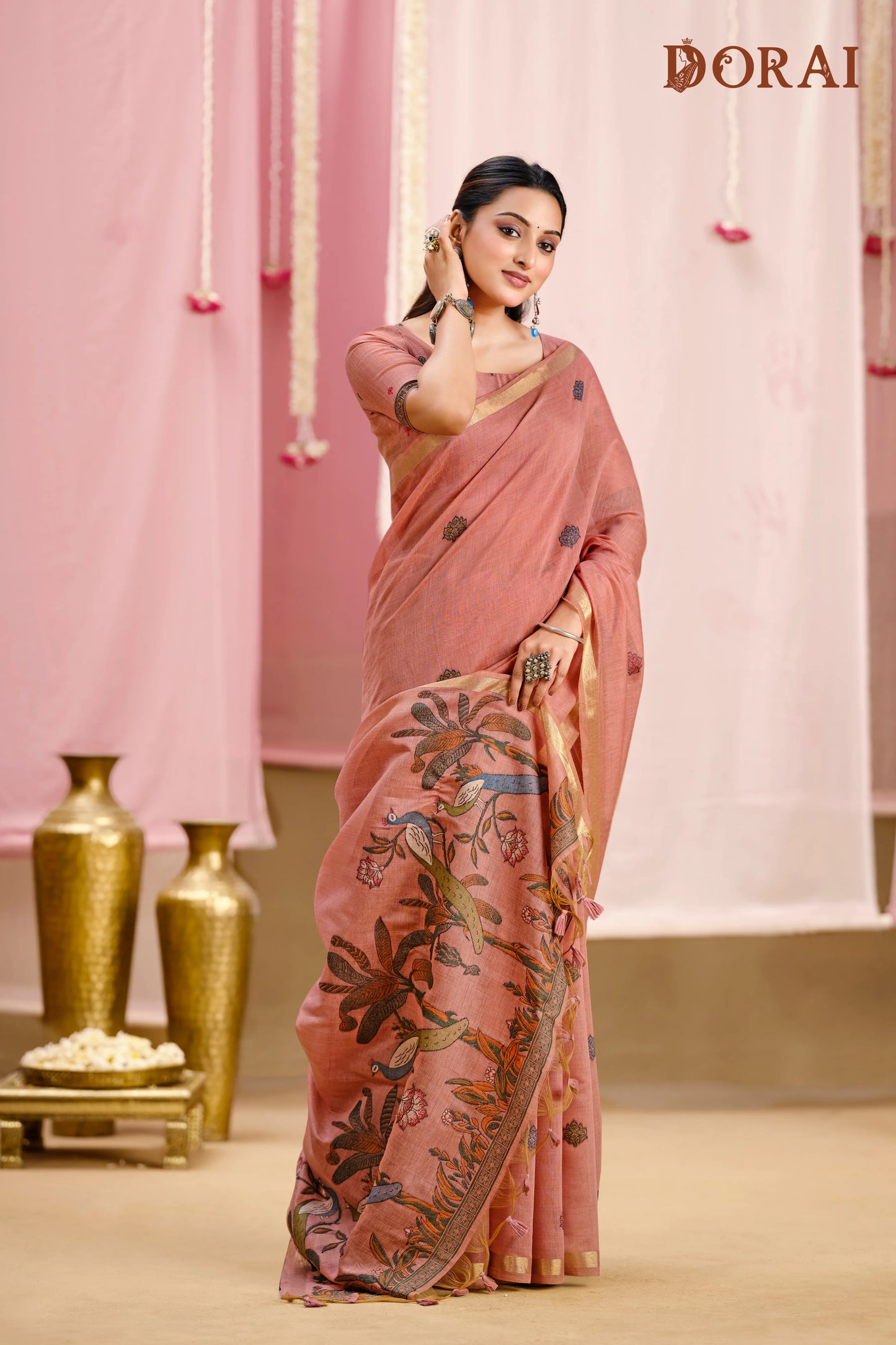 Lavender Grace – Light Violet Muga Cotton Saree with Peacock Artistry