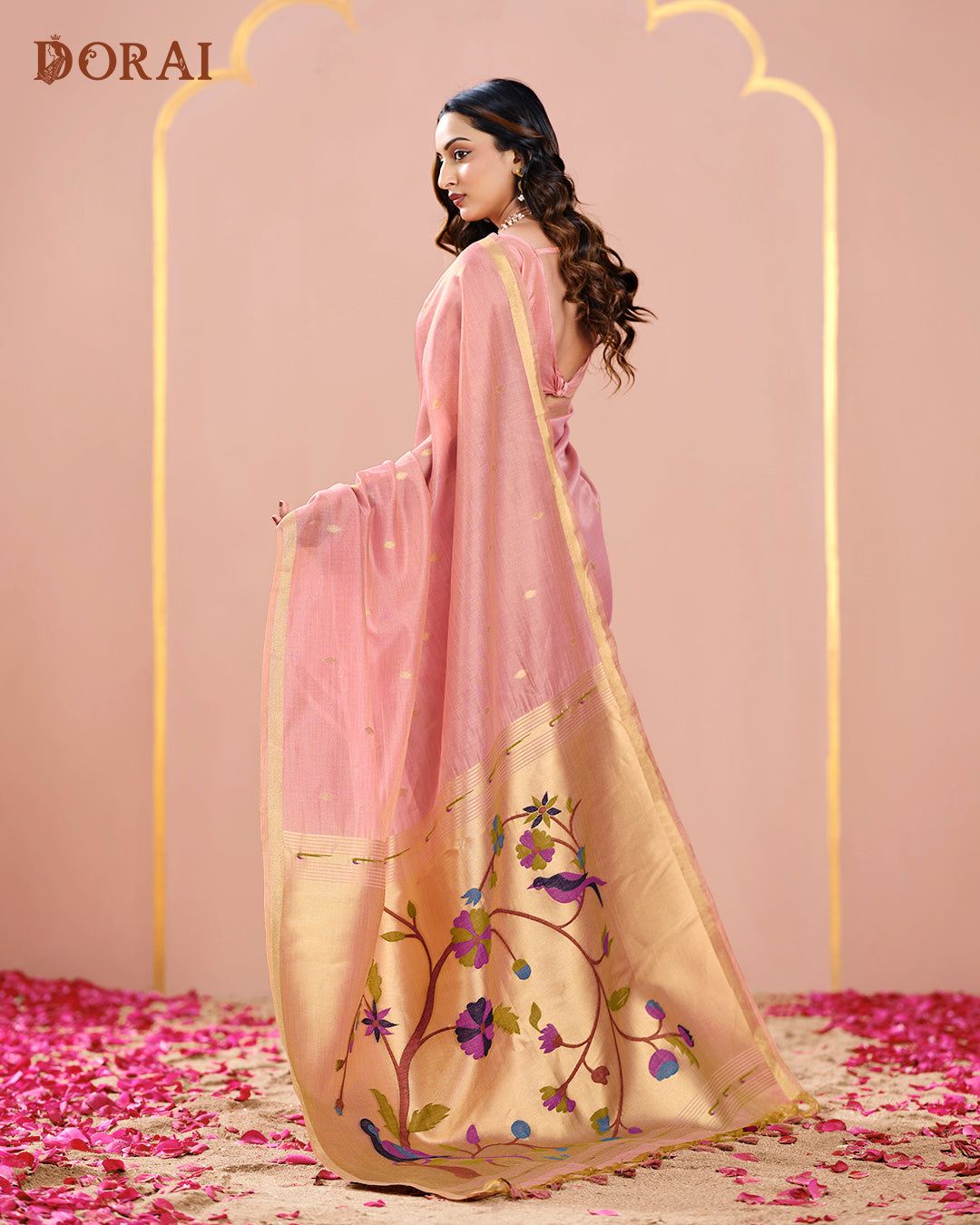 Pastel Green Zari Jamdani Muga Tissue Cotton Saree | Woven Tree of Life Pallu