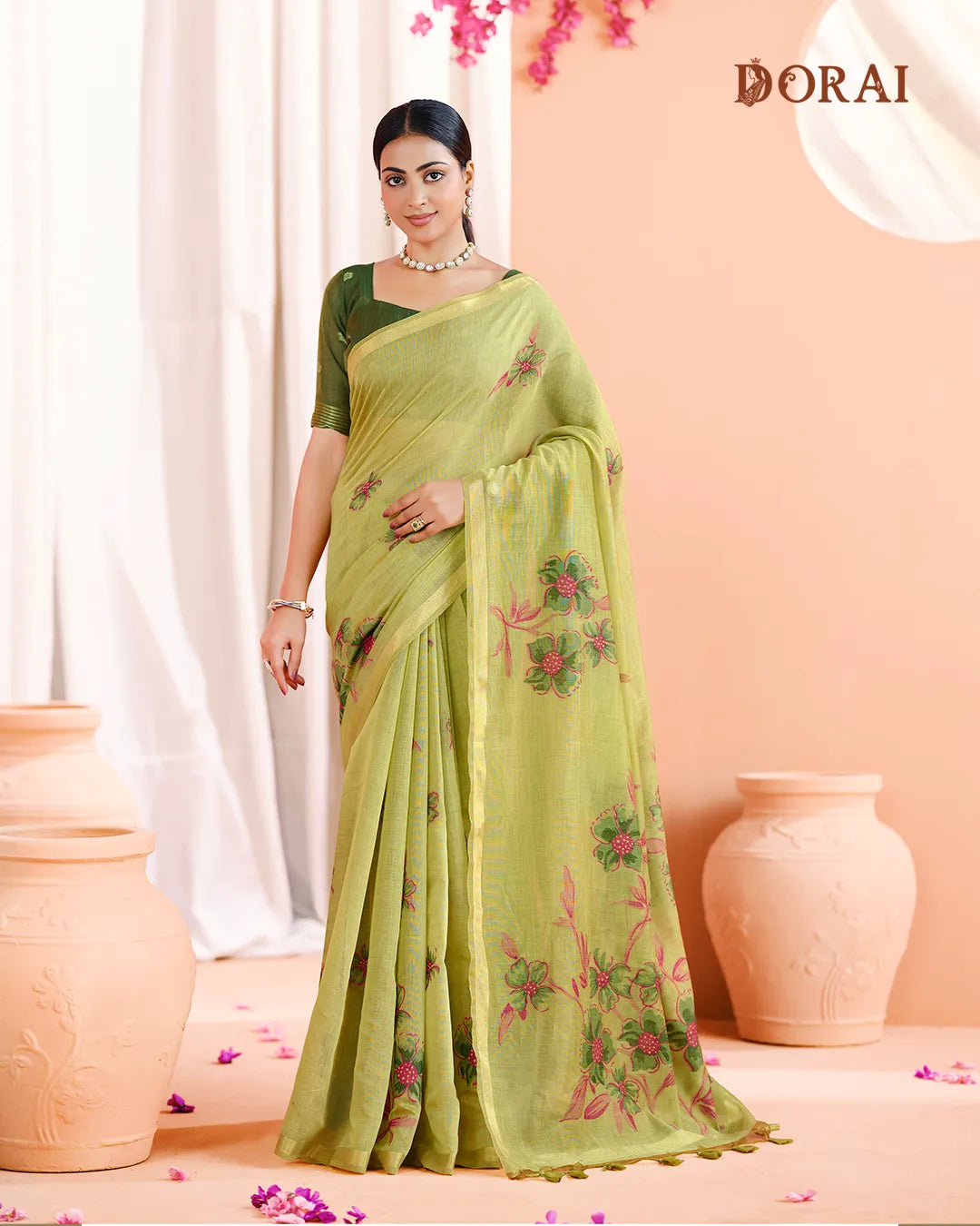 Azure Bloom – Sky Blue Muga Cotton Saree with Botanical Artistry