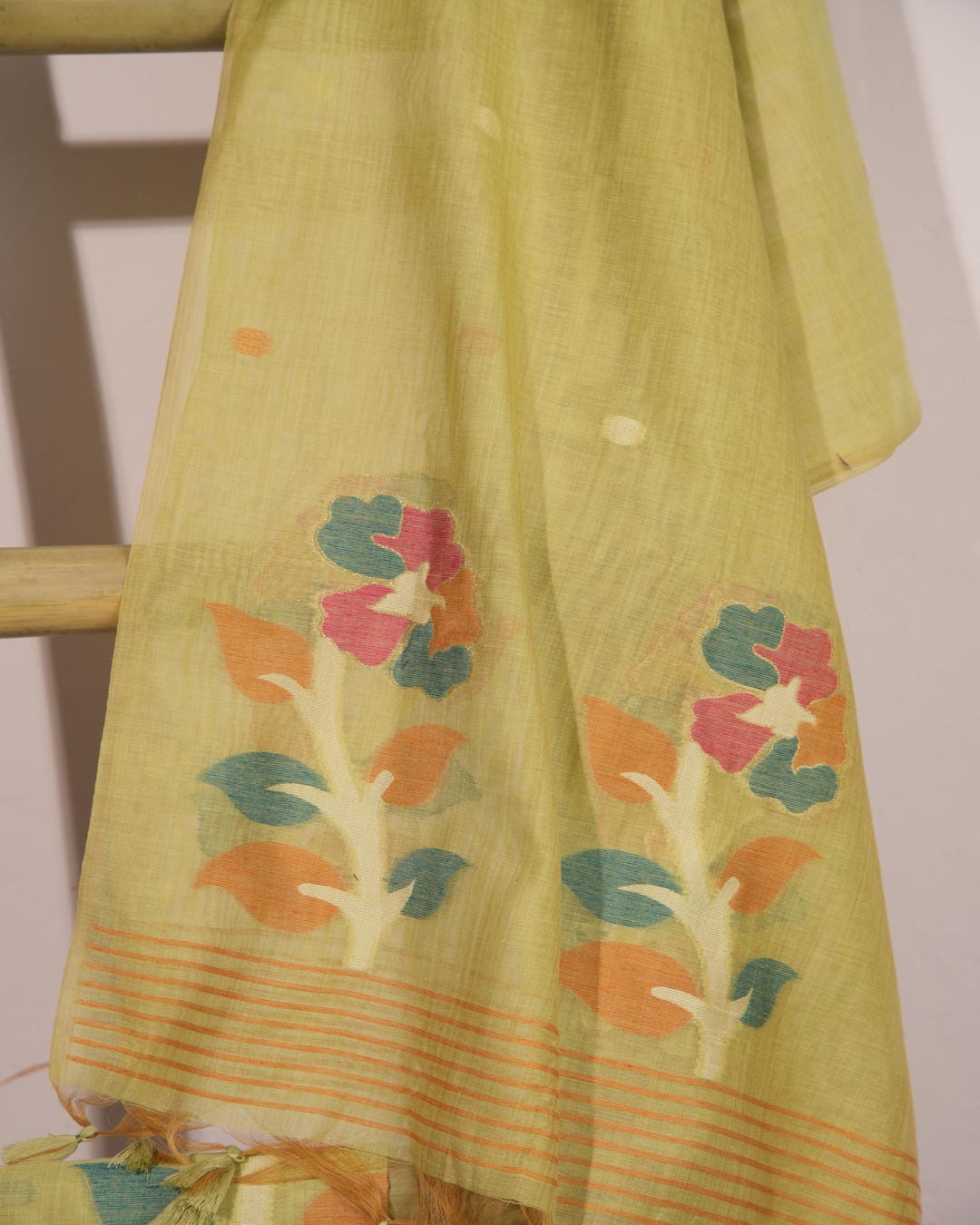 Rose Pink and Pastel Flora Muga Cotton Unstitched Suit Set.