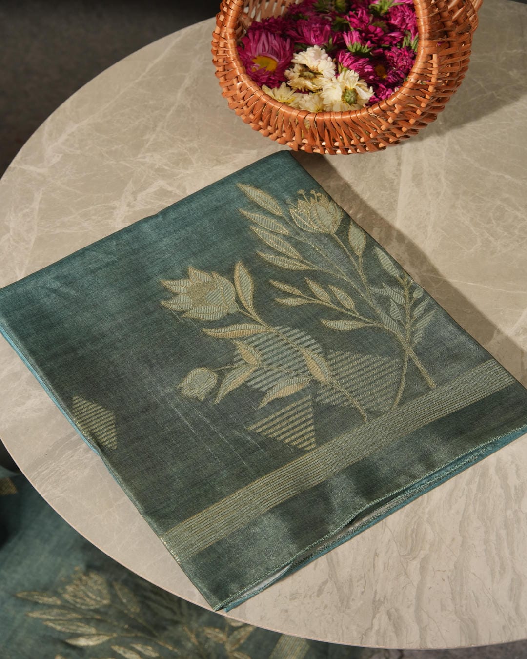 Burnt Orange Jamdani Semi Tussar Unstitched Suit Set