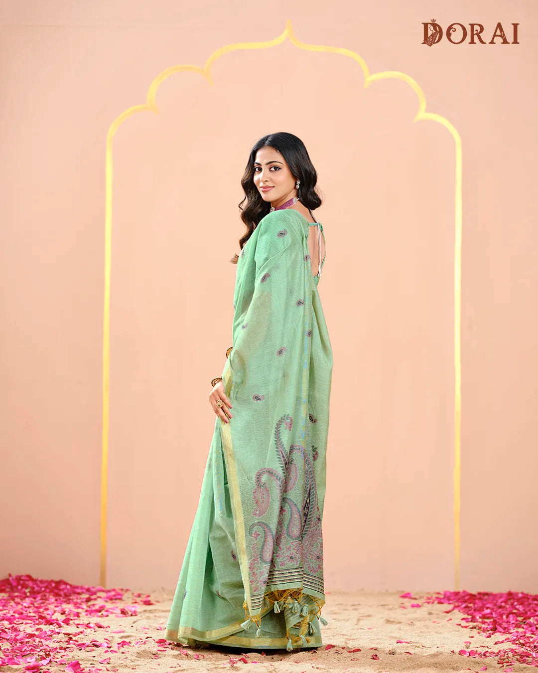 Azure Heritage – Sky Blue Muga Cotton Saree with Mango Motifs