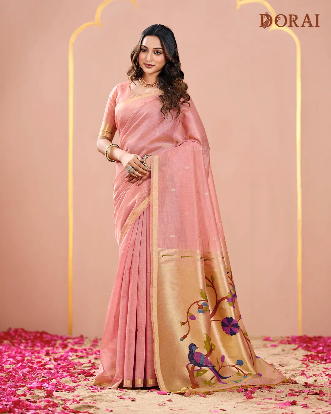 Azure Glint – Sky Blue Muga Tissue Cotton Saree with Nature Artistry