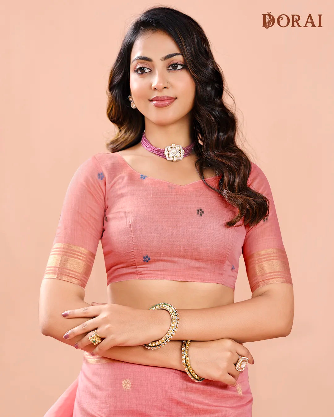 Rose Radiance – Pink Muga Cotton Saree with Paithani Artistry