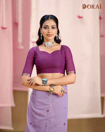 Ethereal Lavender  Rangkat Muga-Cotton Saree | Traditional Ethnic Motifs