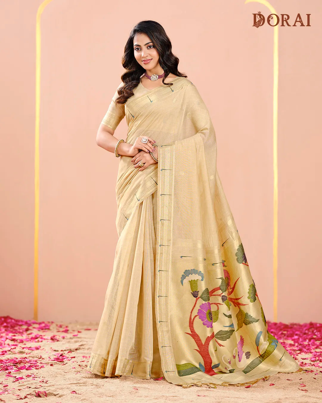 Mint Breeze – Pista Green Muga Cotton Saree with Paithani Artistry