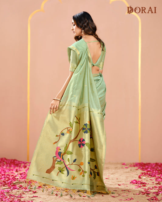 Dhakai Jamdani Dusty Rose Pink Muga Tissue Cotton Saree – Woven Paisley Pallu