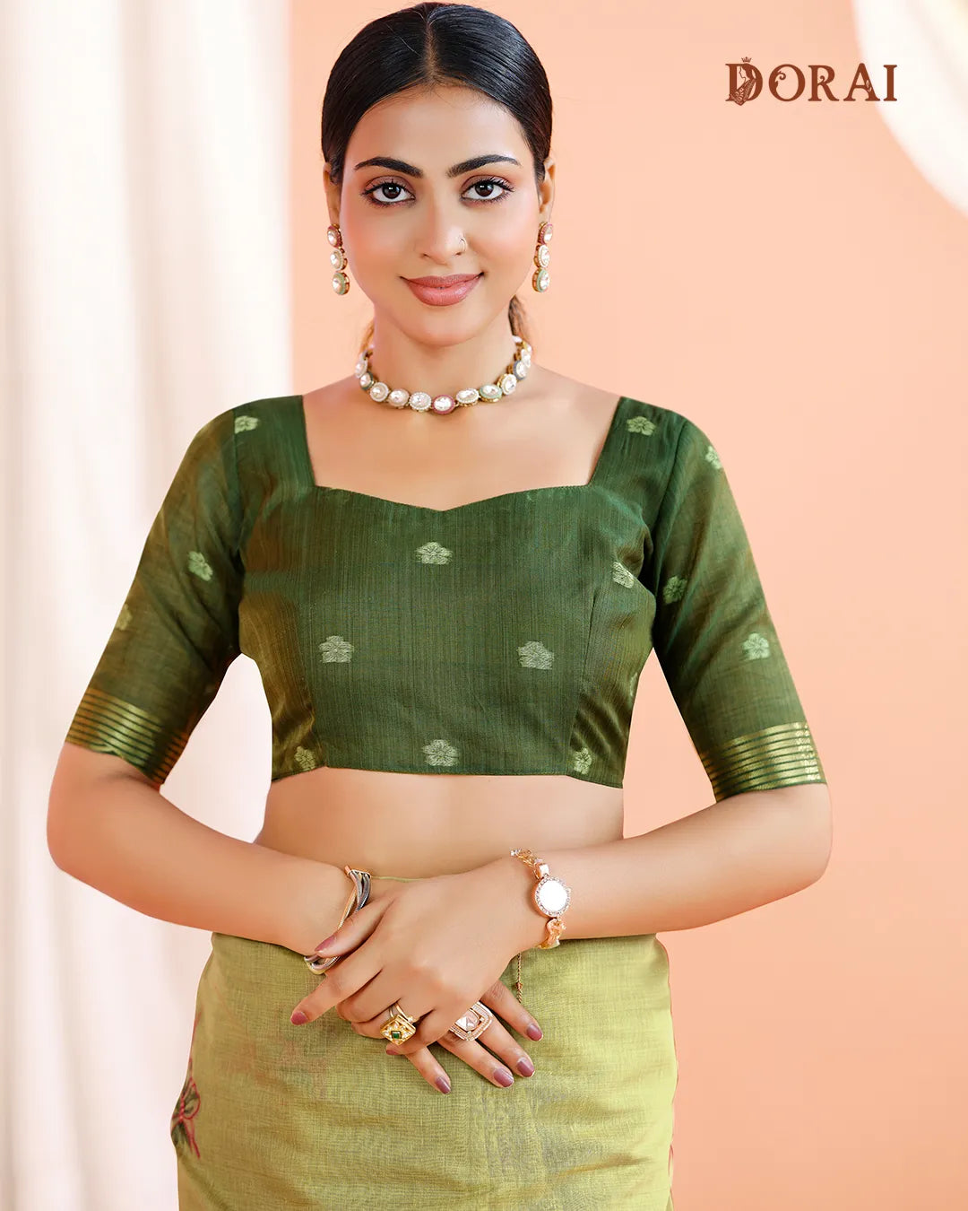 Mint Harmony – Pista Green Muga Cotton Saree with Floral Grace