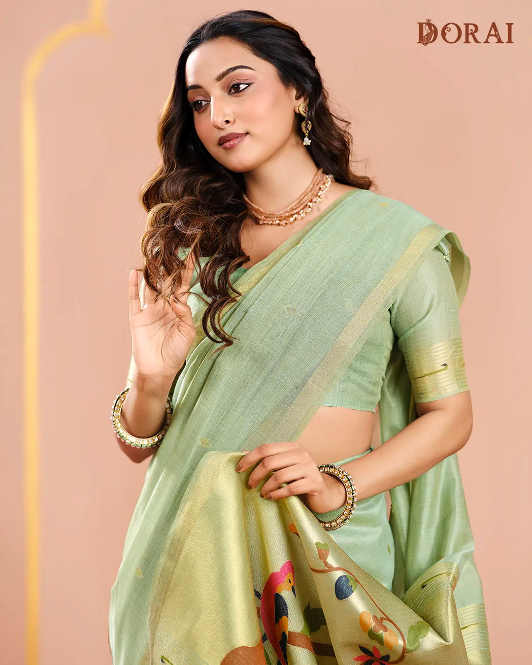 Azure Glint – Sky Blue Muga Tissue Cotton Saree with Nature Artistry