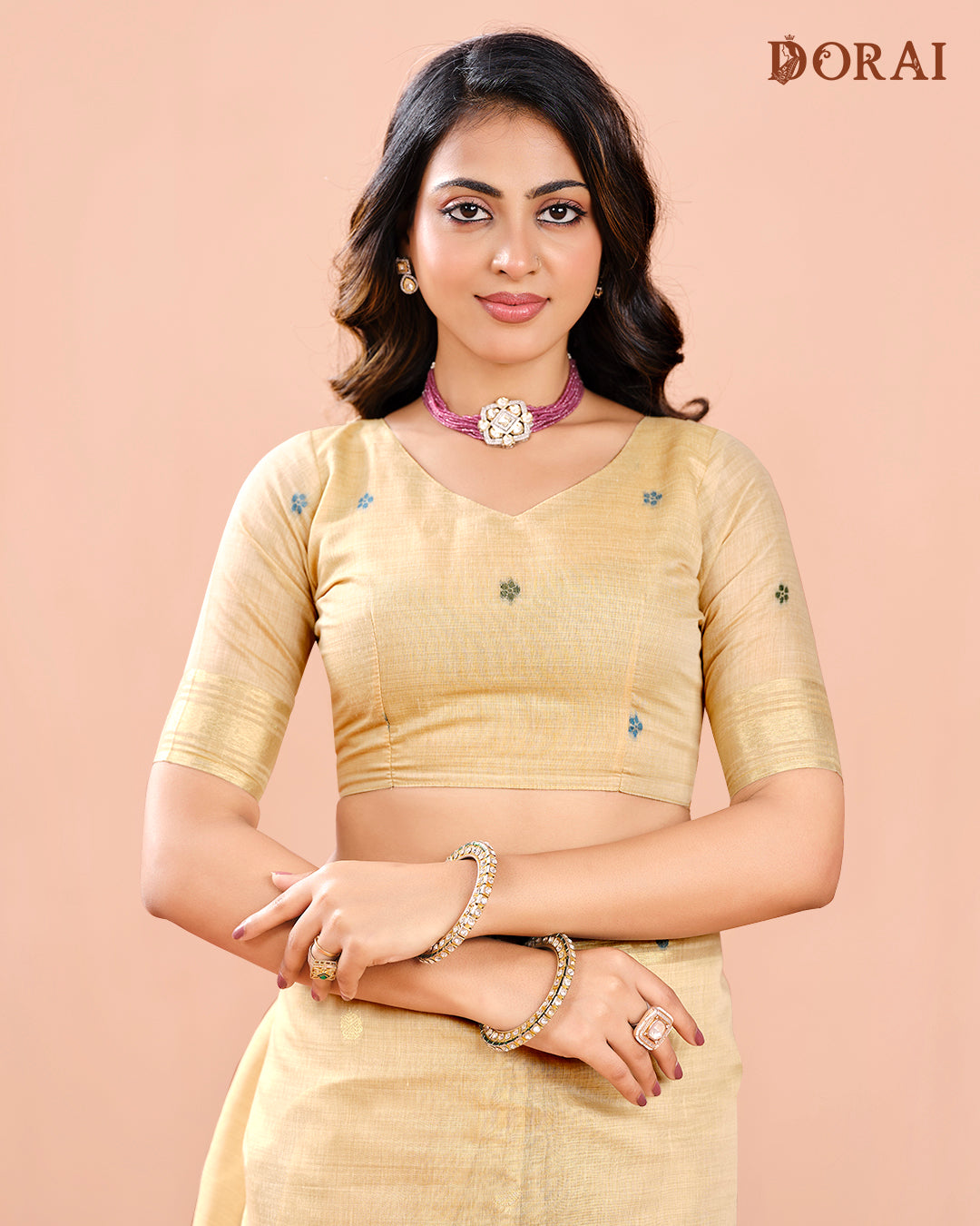 Pale Golden Beige Linen-Cotton Jamdani Saree | Paithani Inspired Artistic Woven Pallu