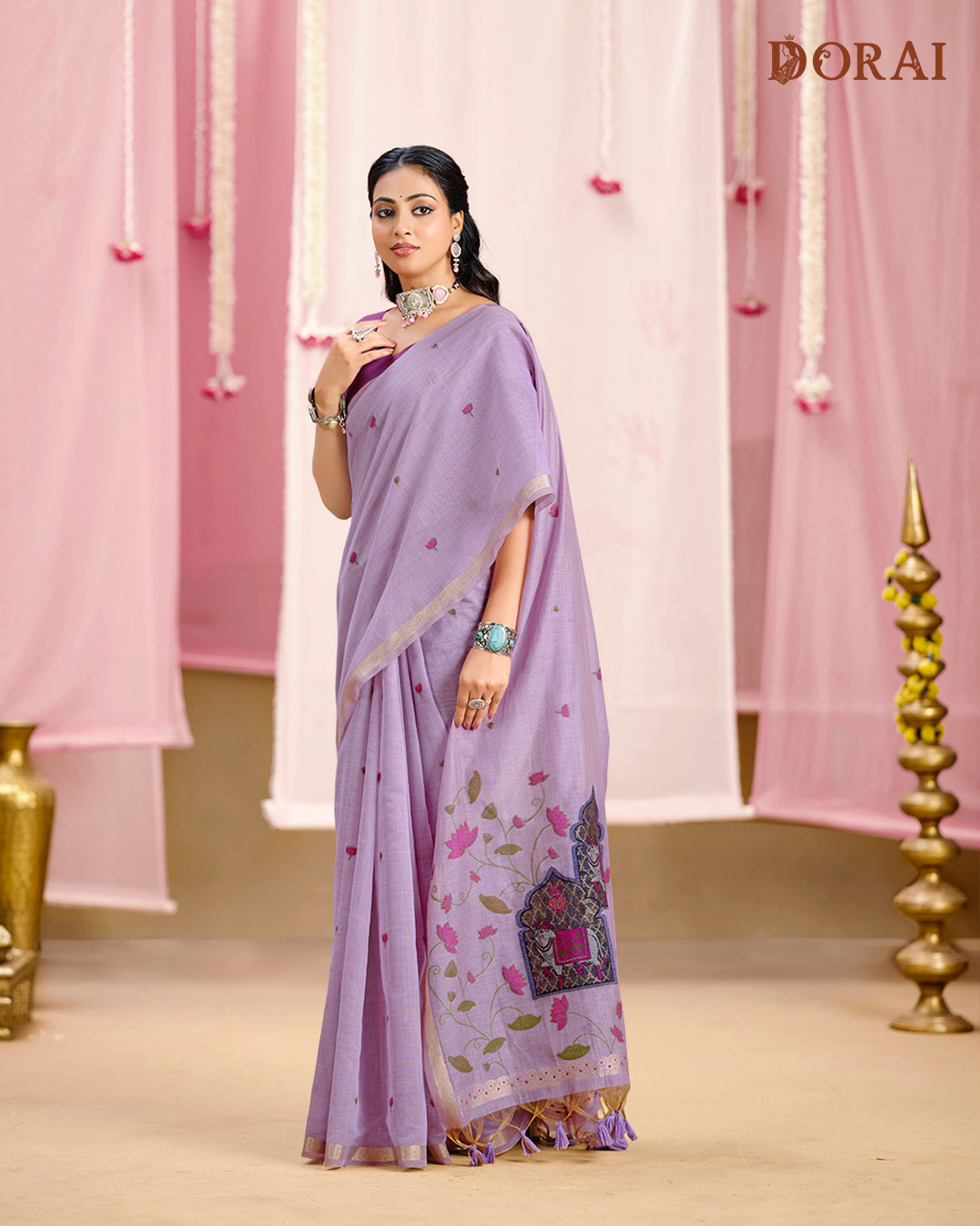 Ethereal Lavender  Rangkat Muga-Cotton Saree | Traditional Ethnic Motifs