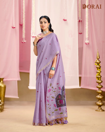 Ethereal Lavender  Rangkat Muga-Cotton Saree | Traditional Ethnic Motifs