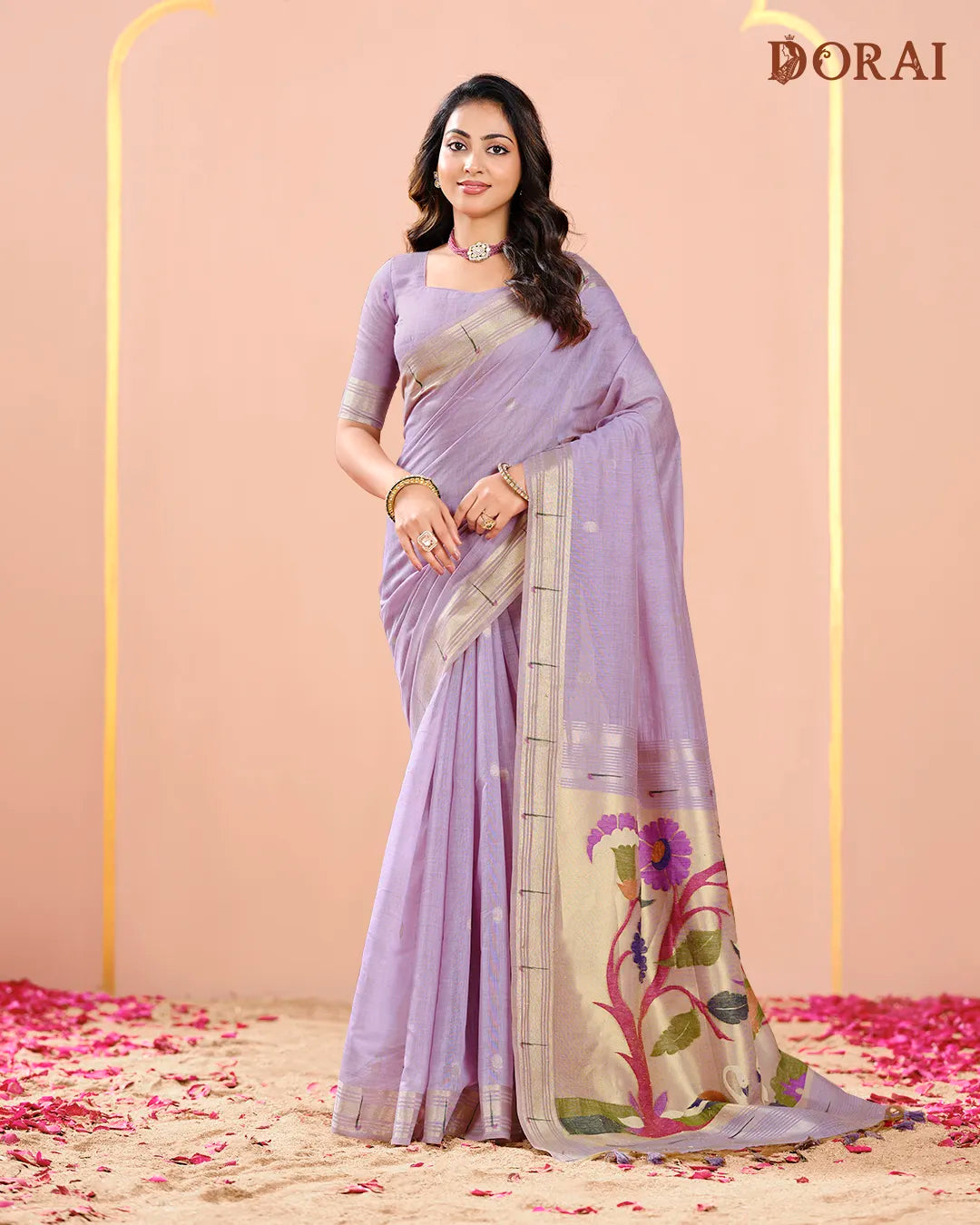 Amethyst Whisper – Lavender Muga Cotton Saree with Paithani Artistry