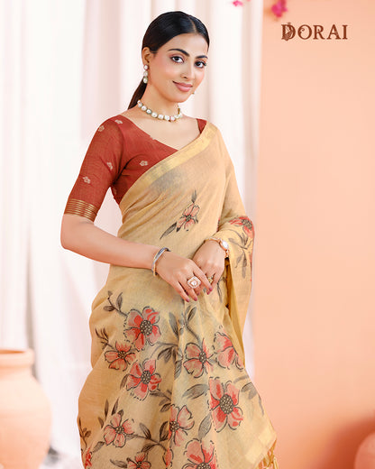 Seafoam Green Jamdani Muga Cotton Saree | Floral Woven Motifs