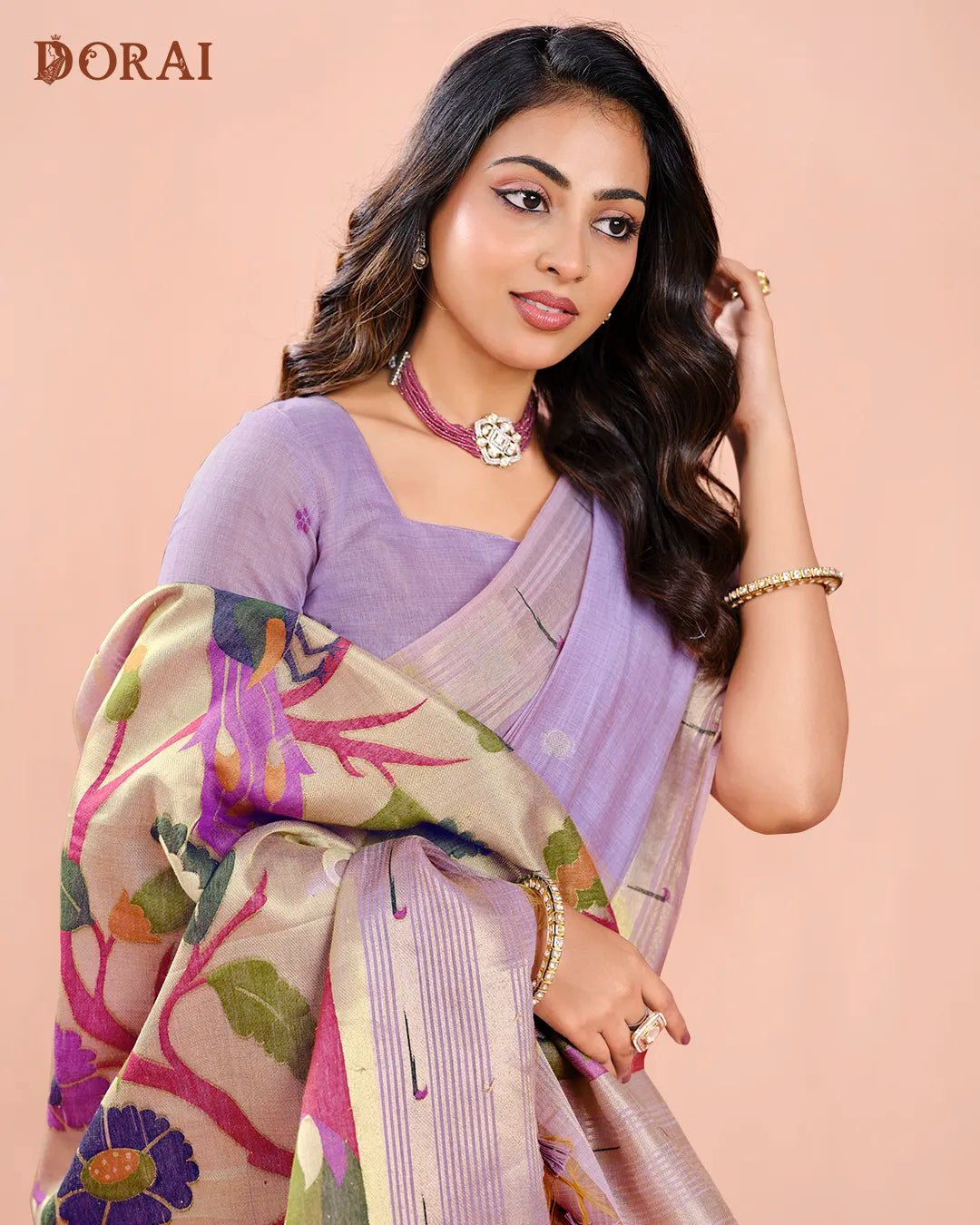 Amethyst Whisper – Lavender Muga Cotton Saree with Paithani Artistry