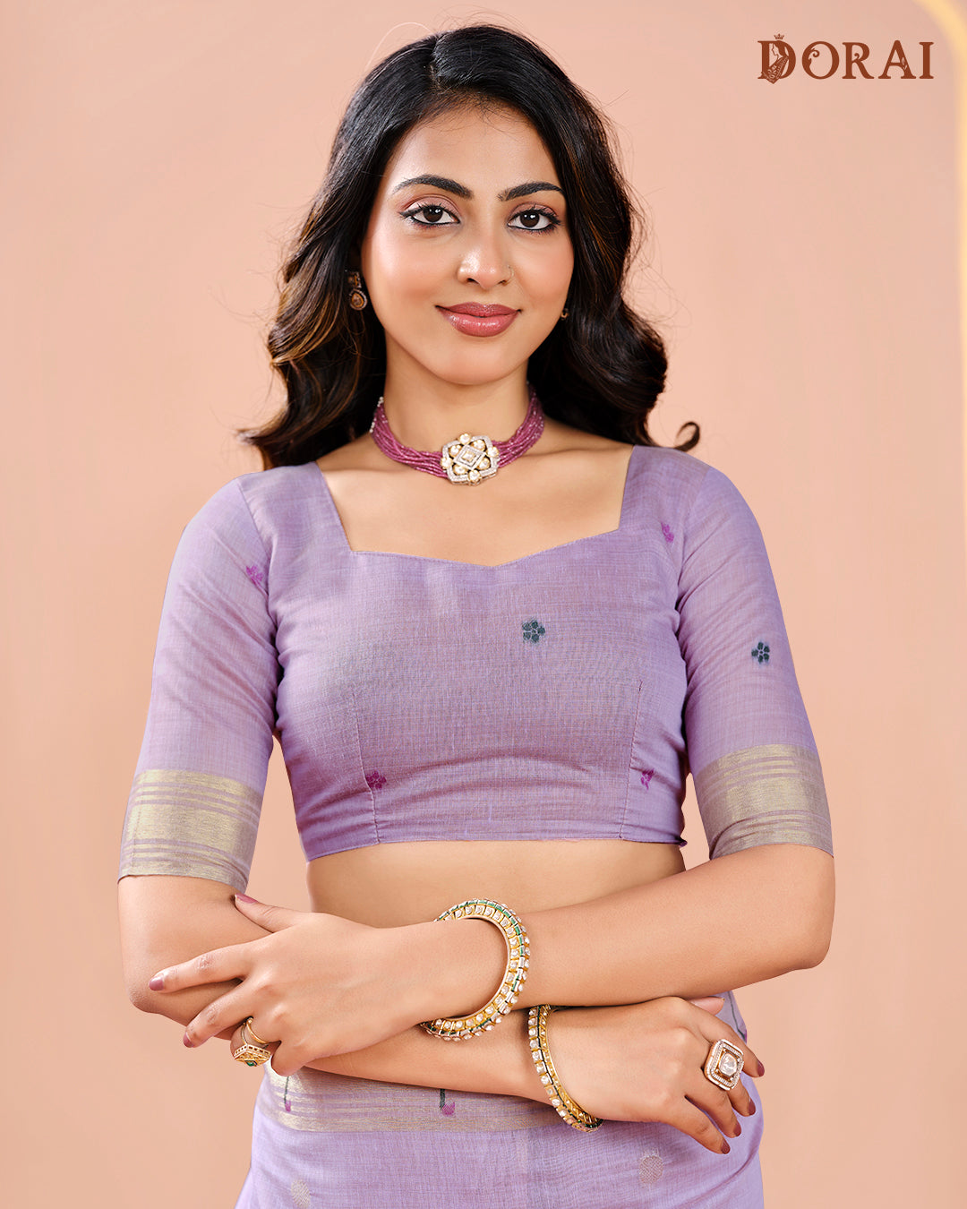 Lavender Muga Cotton Jamdani Saree | Paithani Inspired Woven Motifs