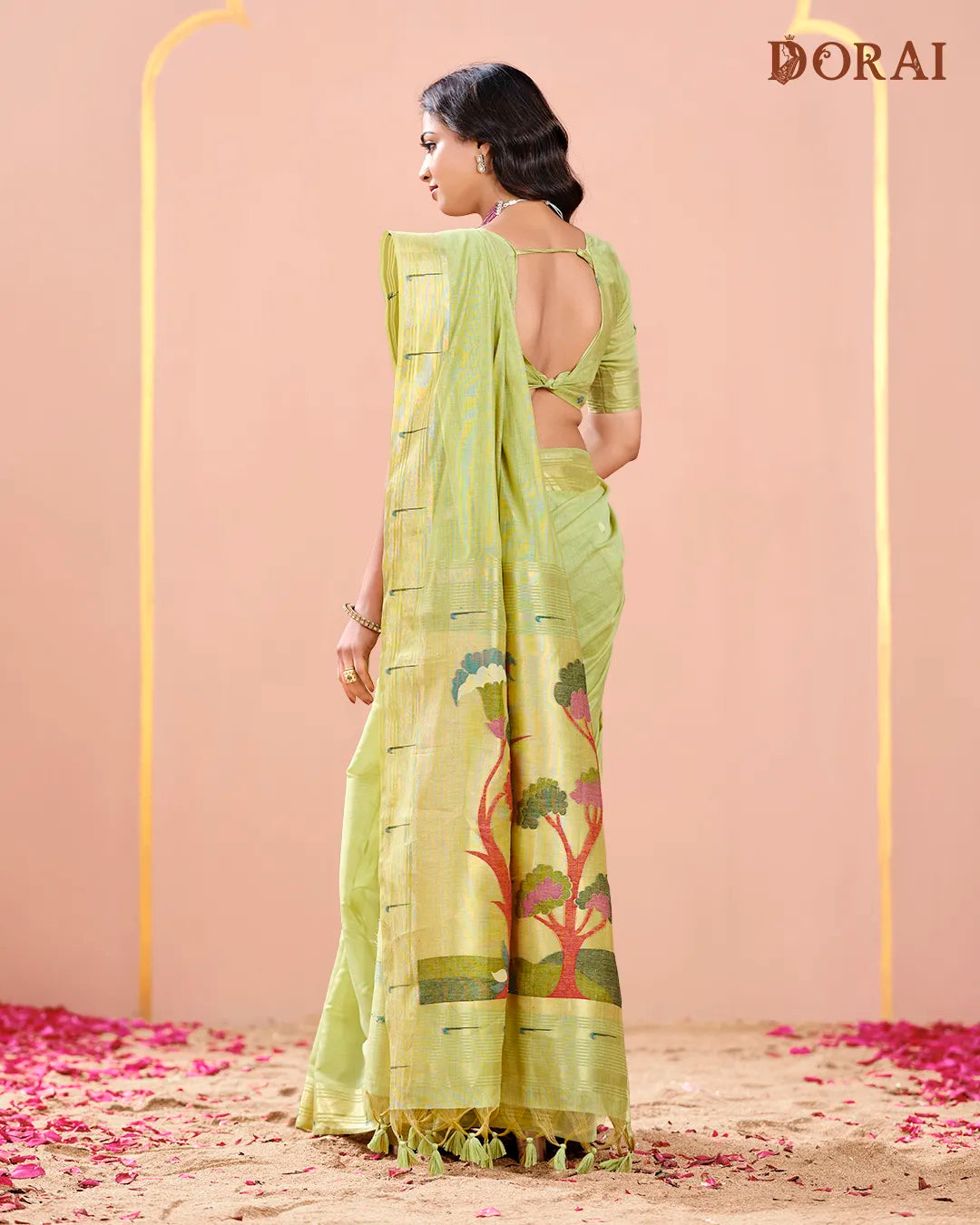 Mint Breeze – Pista Green Muga Cotton Saree with Paithani Artistry