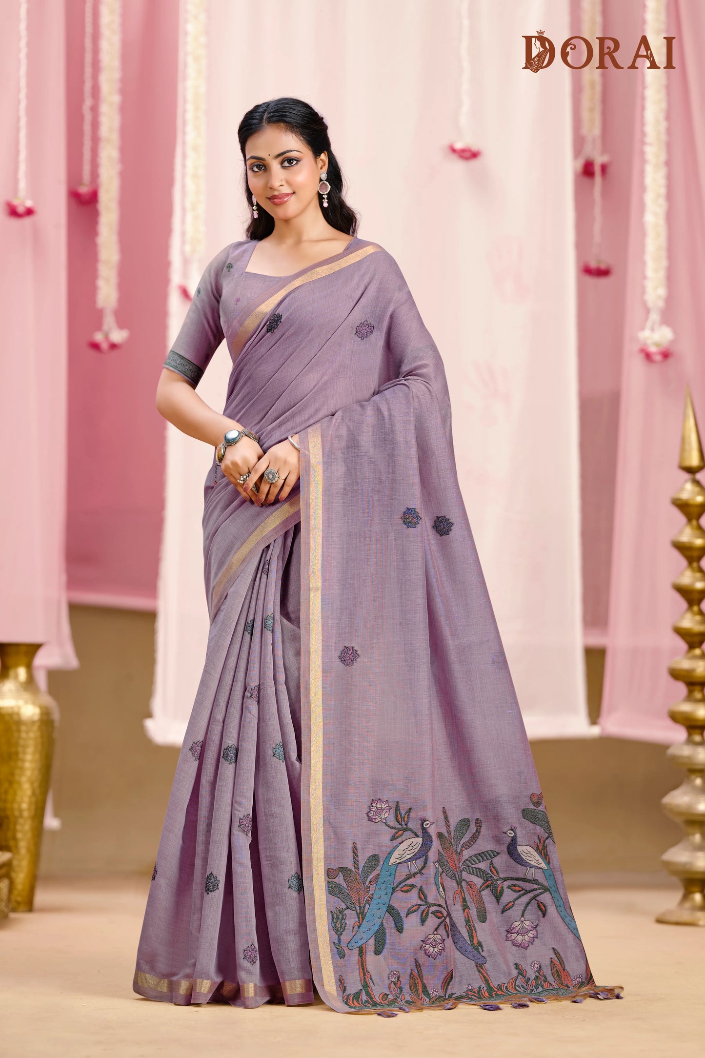 Royal Pista Green Muga Cotton Saree with Peacock Pallu