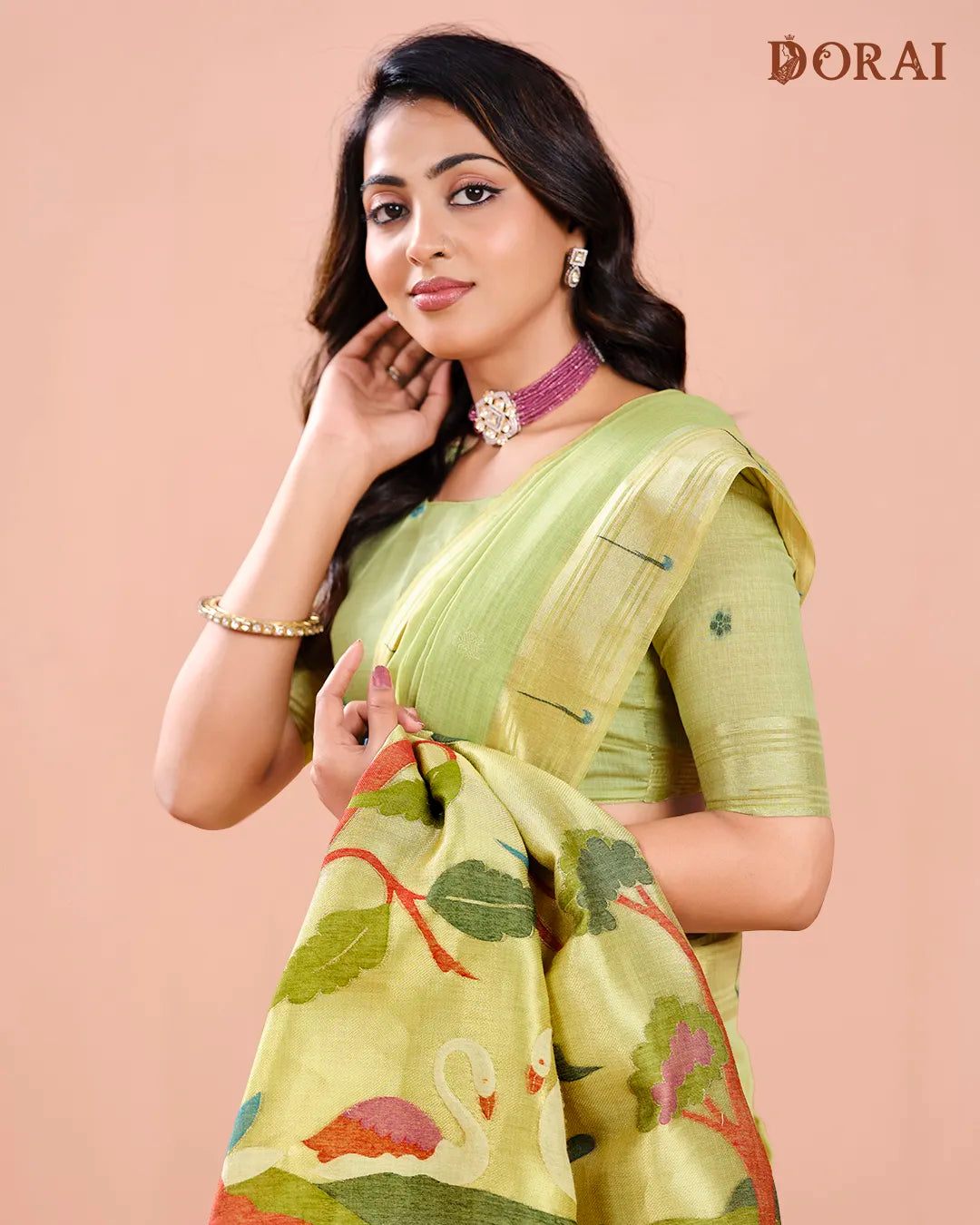 Mint Breeze – Pista Green Muga Cotton Saree with Paithani Artistry