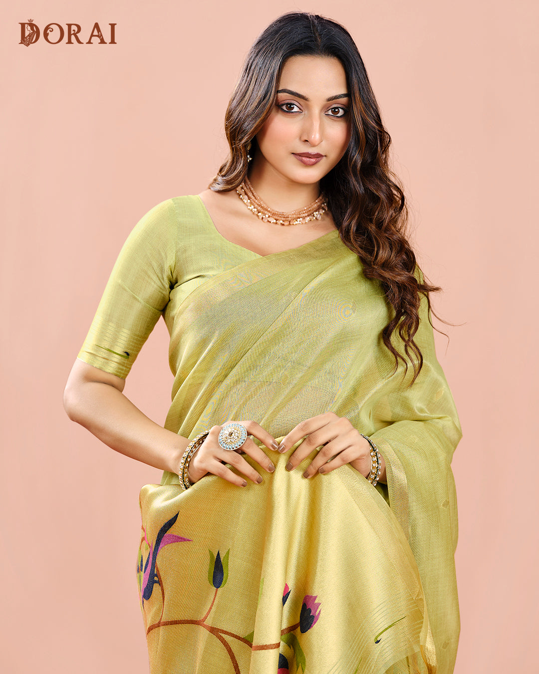 Dhakai Jamdani Light Pistachio Green Muga Tissue Cotton Saree – Woven Paisley Pallu