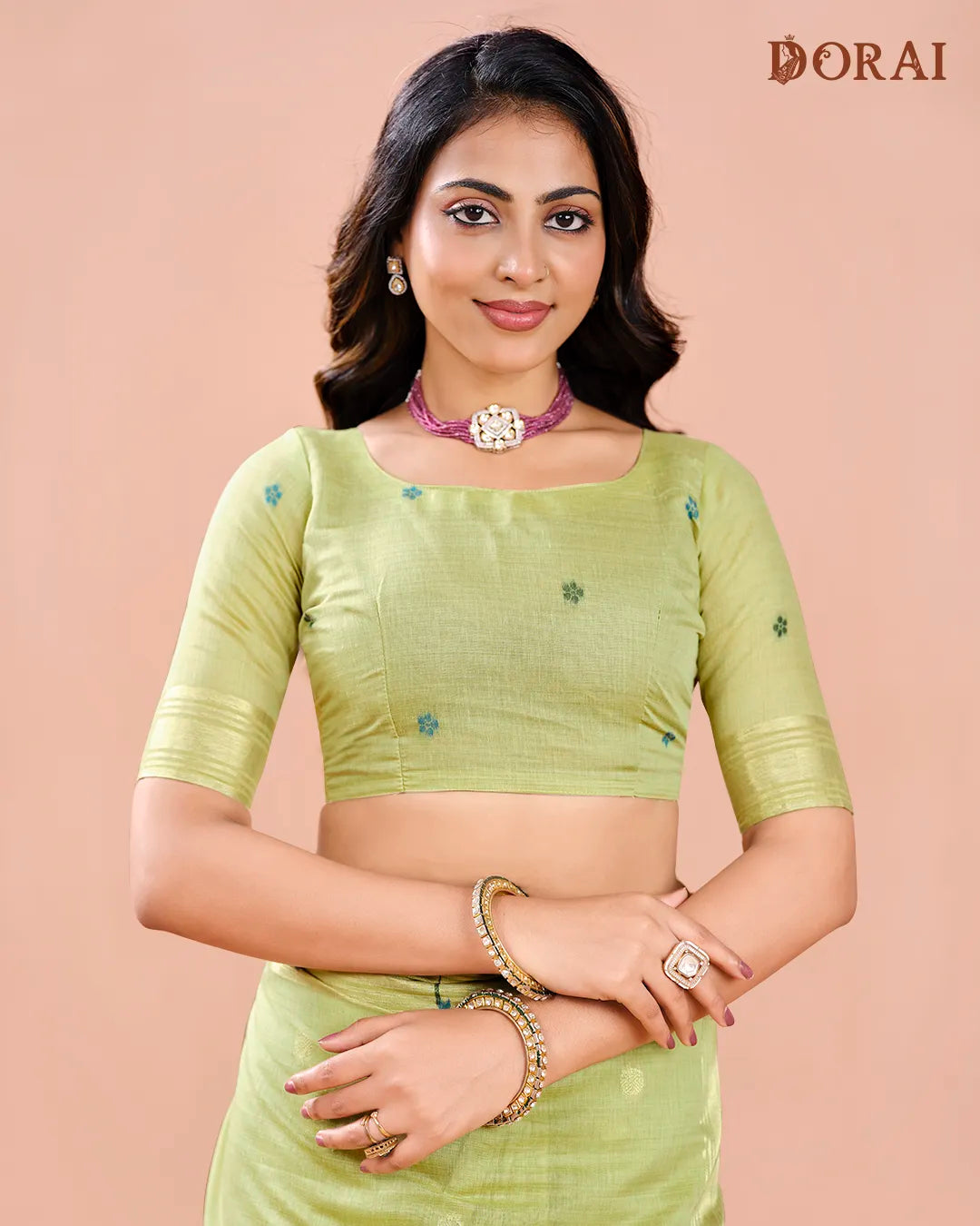 Mint Breeze – Pista Green Muga Cotton Saree with Paithani Artistry