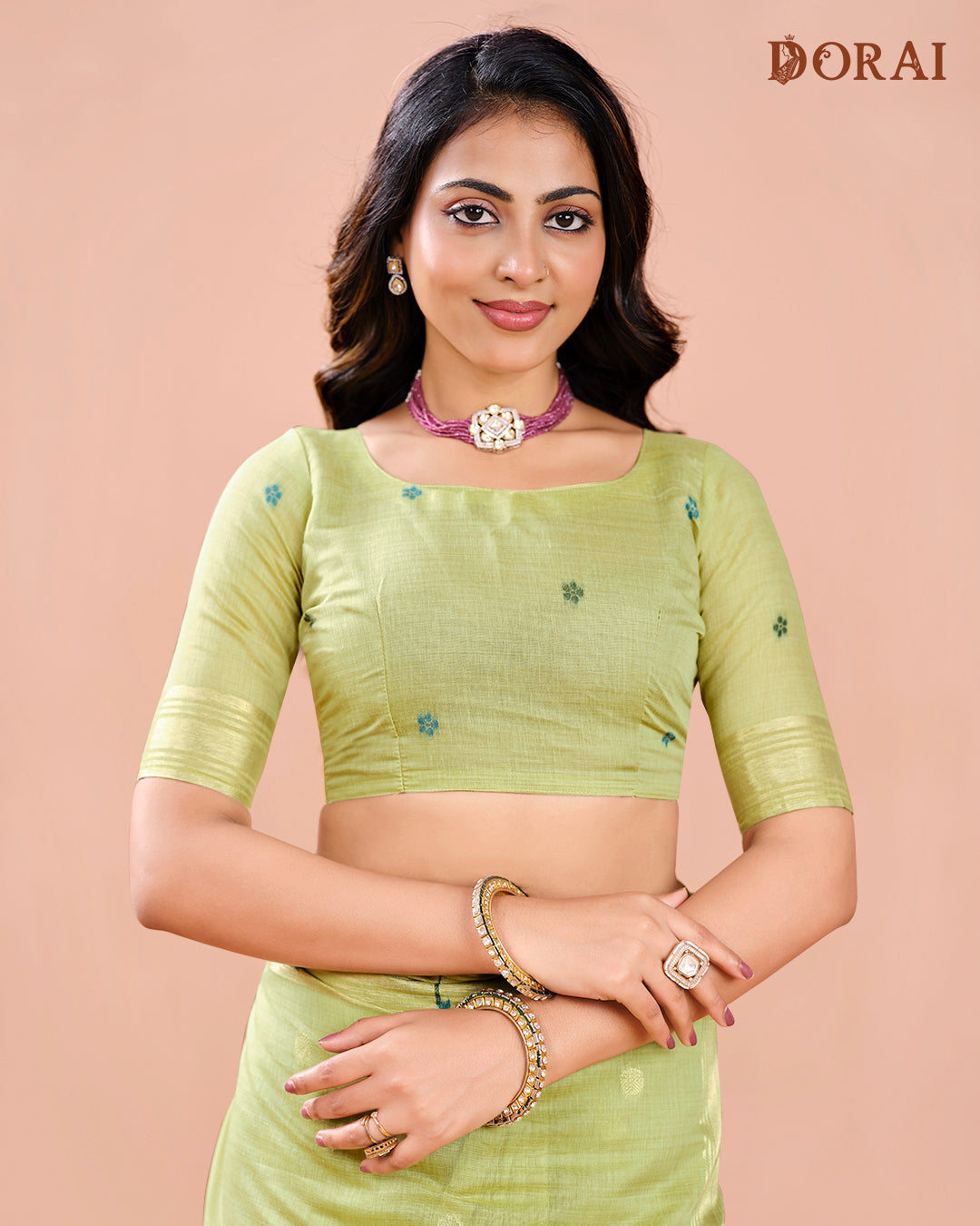 Paithani Pistachio Green Linen-Cotton Zari Jamdani Saree | Bird Motif Pallu