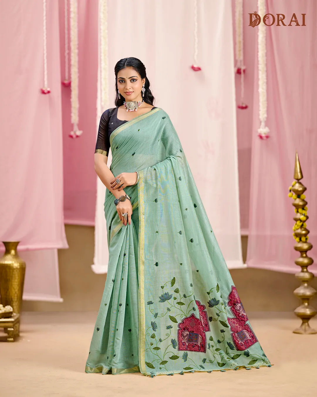 Lilac Grace – Lavender Muga Cotton Saree with Pichwai Artistry