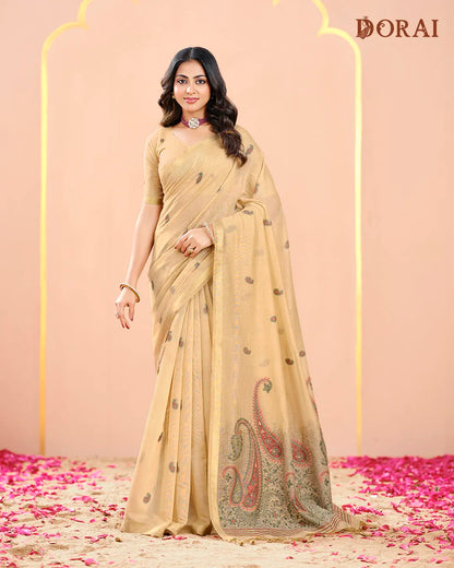 Lime Refresh – Pista Green Muga Cotton Saree with Heritage Weave