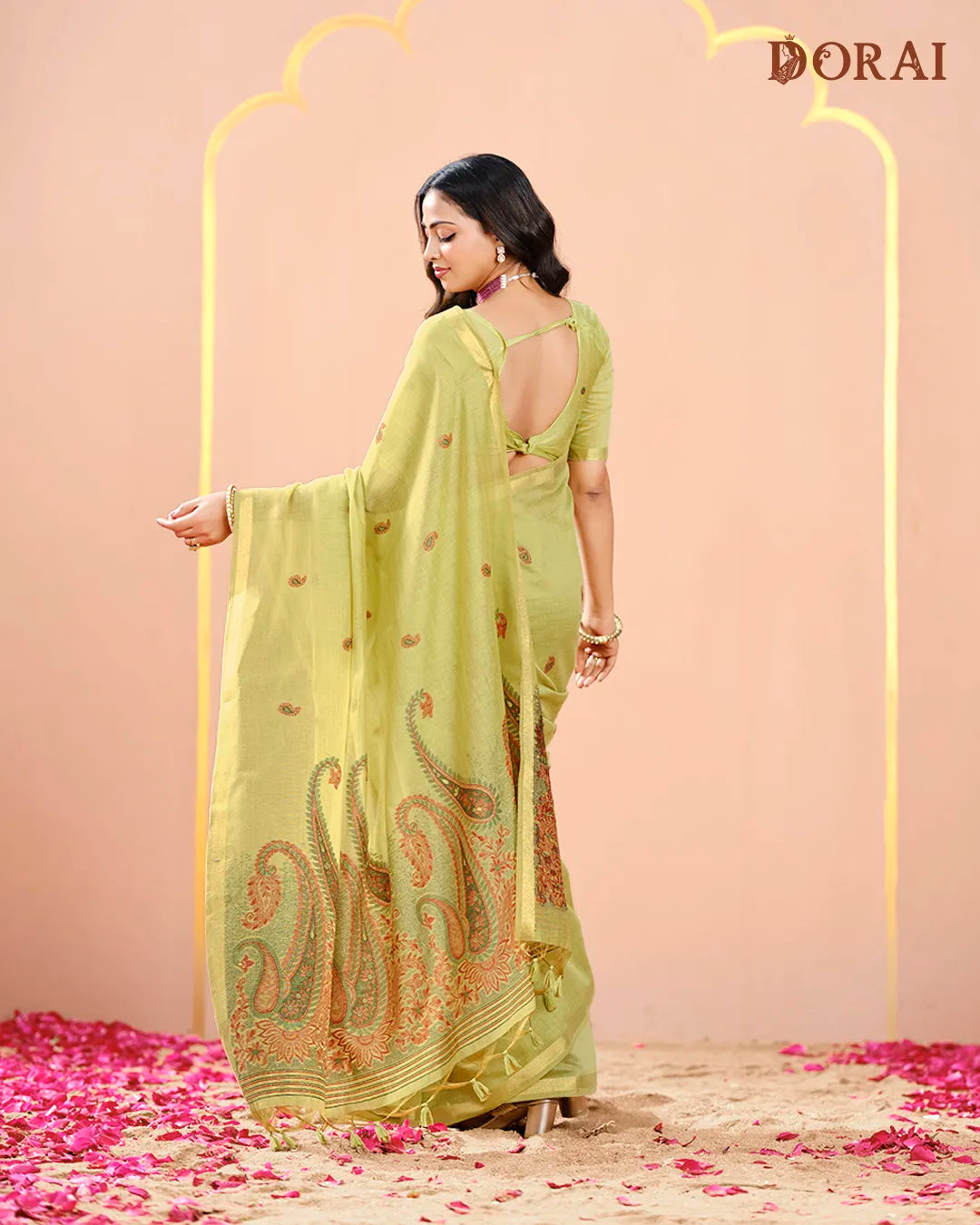 Lime Refresh – Pista Green Muga Cotton Saree with Heritage Weave