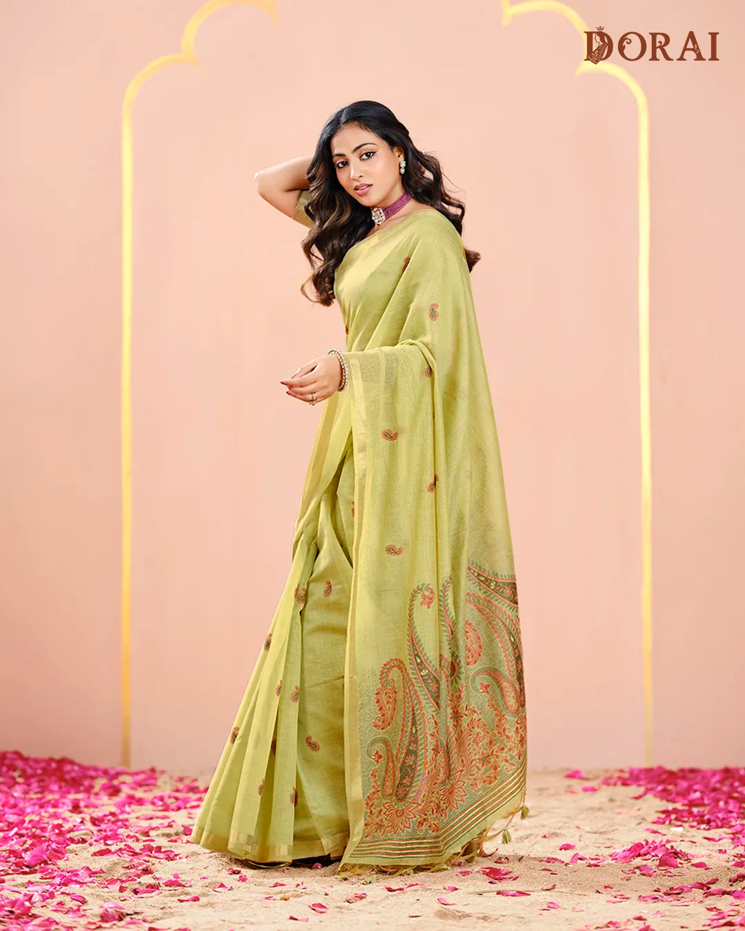 Lime Refresh – Pista Green Muga Cotton Saree with Heritage Weave
