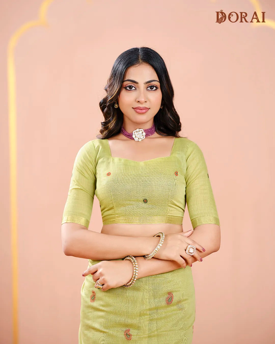 Lime Refresh – Pista Green Muga Cotton Saree with Heritage Weave