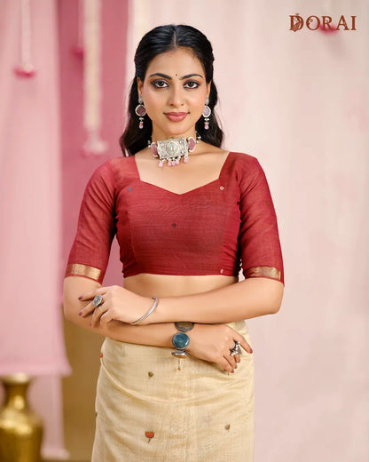 Golden Earth – Chikoo Muga Cotton Saree with Traditional Weave