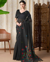 Midnight Radiance – Black Muga Cotton Saree with Jamdani Artistry