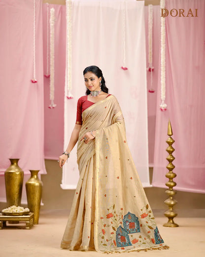 Rose Bloom – Pink Muga Cotton Saree with Ethnic Artistry