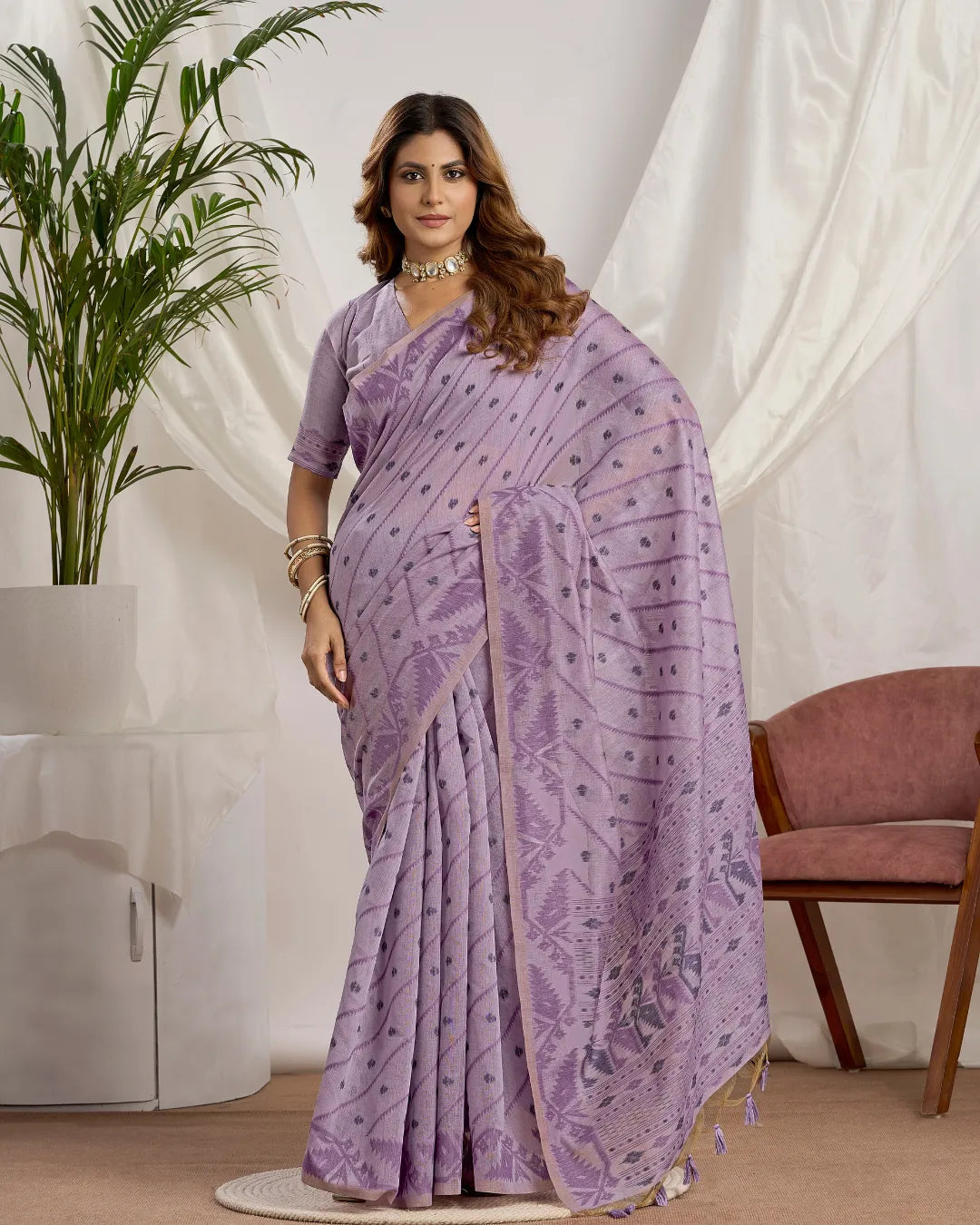 Slate Whisper – Light Blue Muga Cotton Saree with Heritage Art