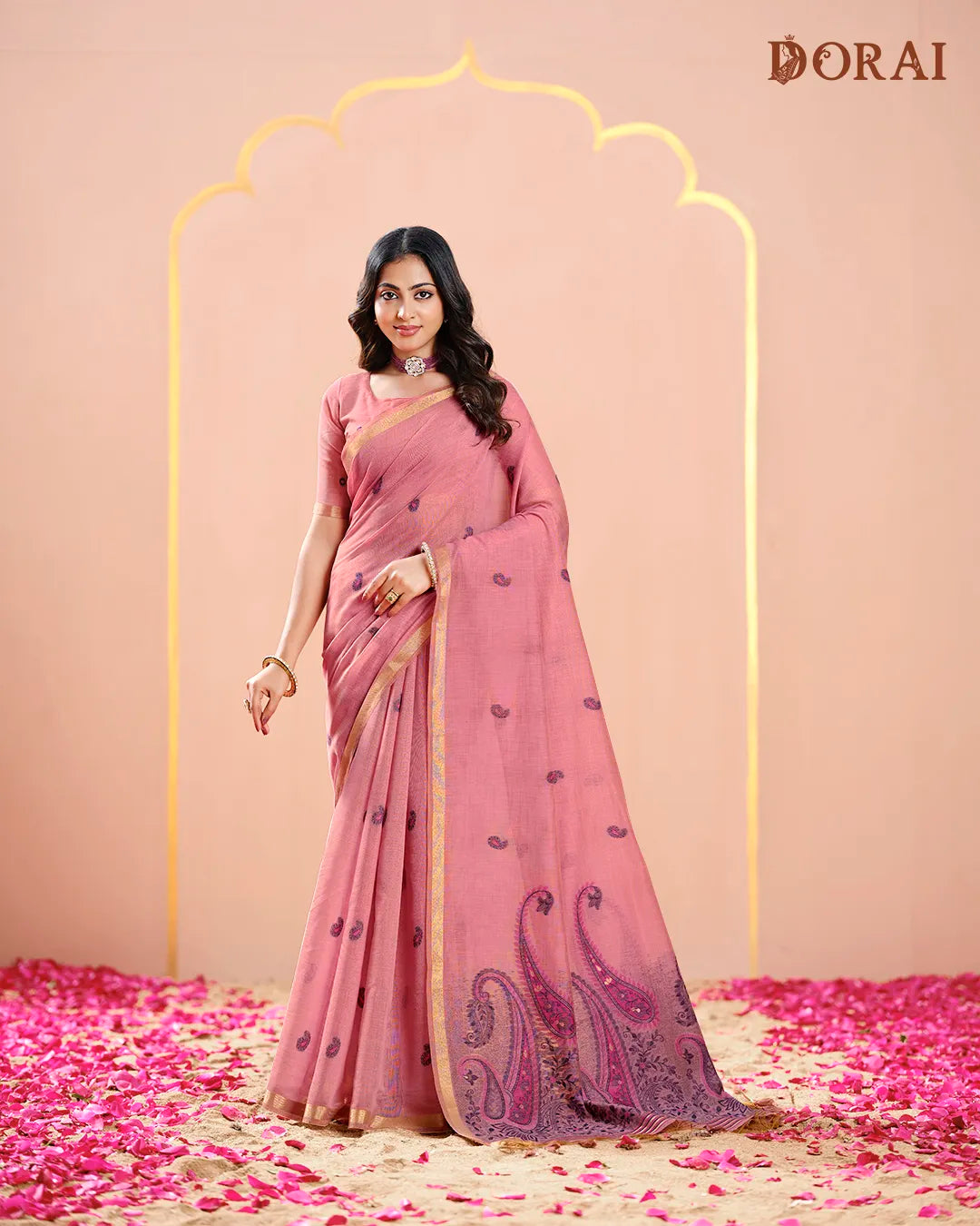 Golden Sand – Chikoo Muga Cotton Saree with Traditional Artistry