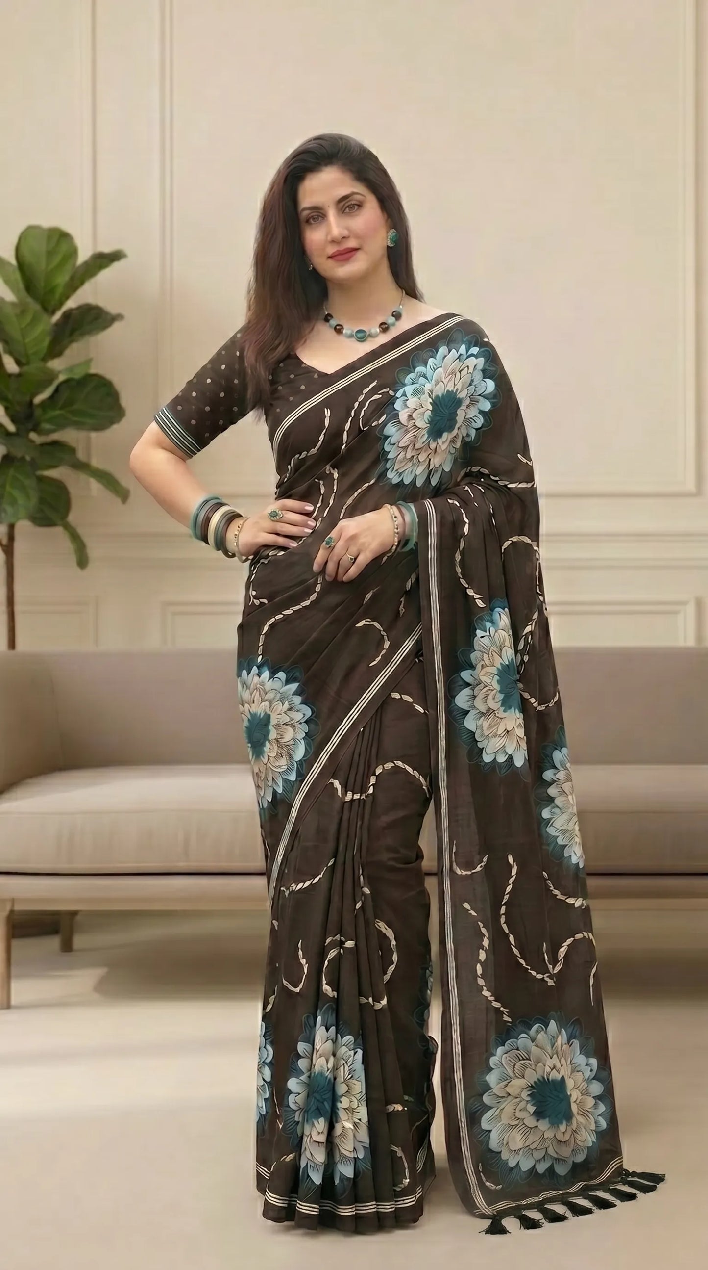 Black Floral Muga Cotton Saree with Fancy Zari Border