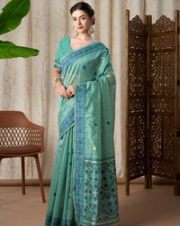 Azure Dreams – Sky Blue Tassar Silk Saree with Jamdani Elegance