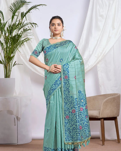 Chikoo Tassar Silk Saree with Resham Border and Jamdani Weave