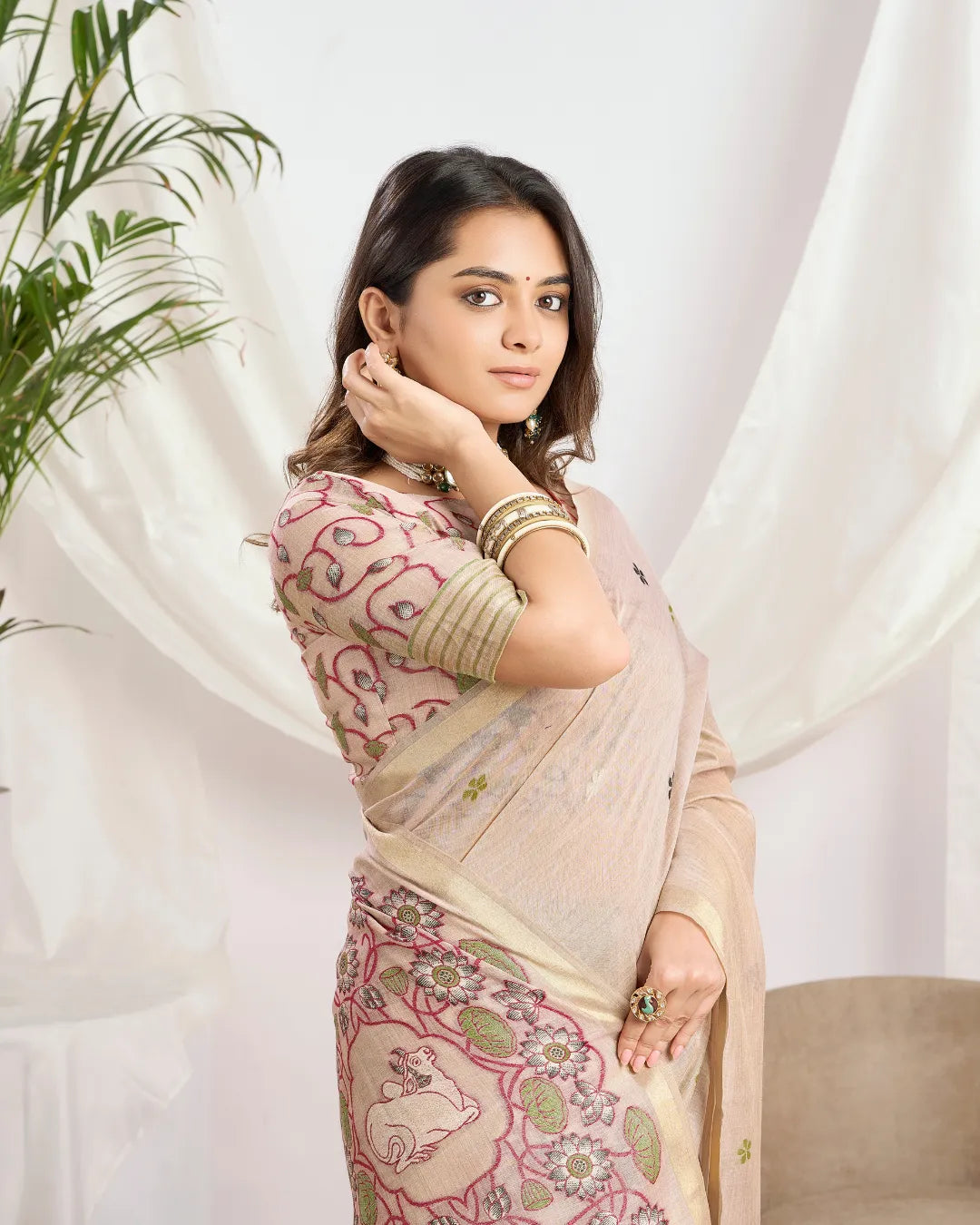 Ivory Elegance – Cream Muga Cotton Saree with Heritage Artistry