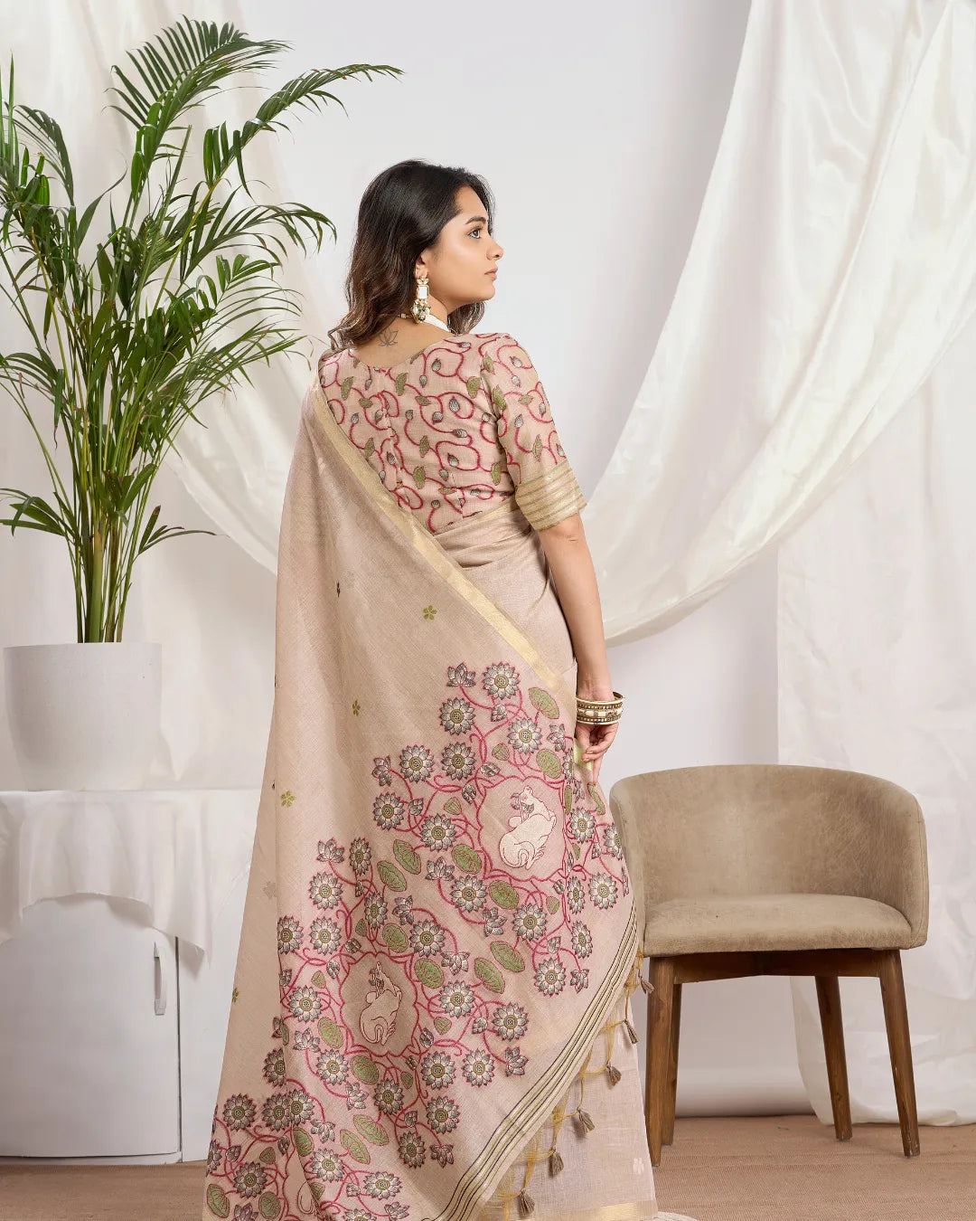 Ivory Elegance – Cream Muga Cotton Saree with Heritage Artistry