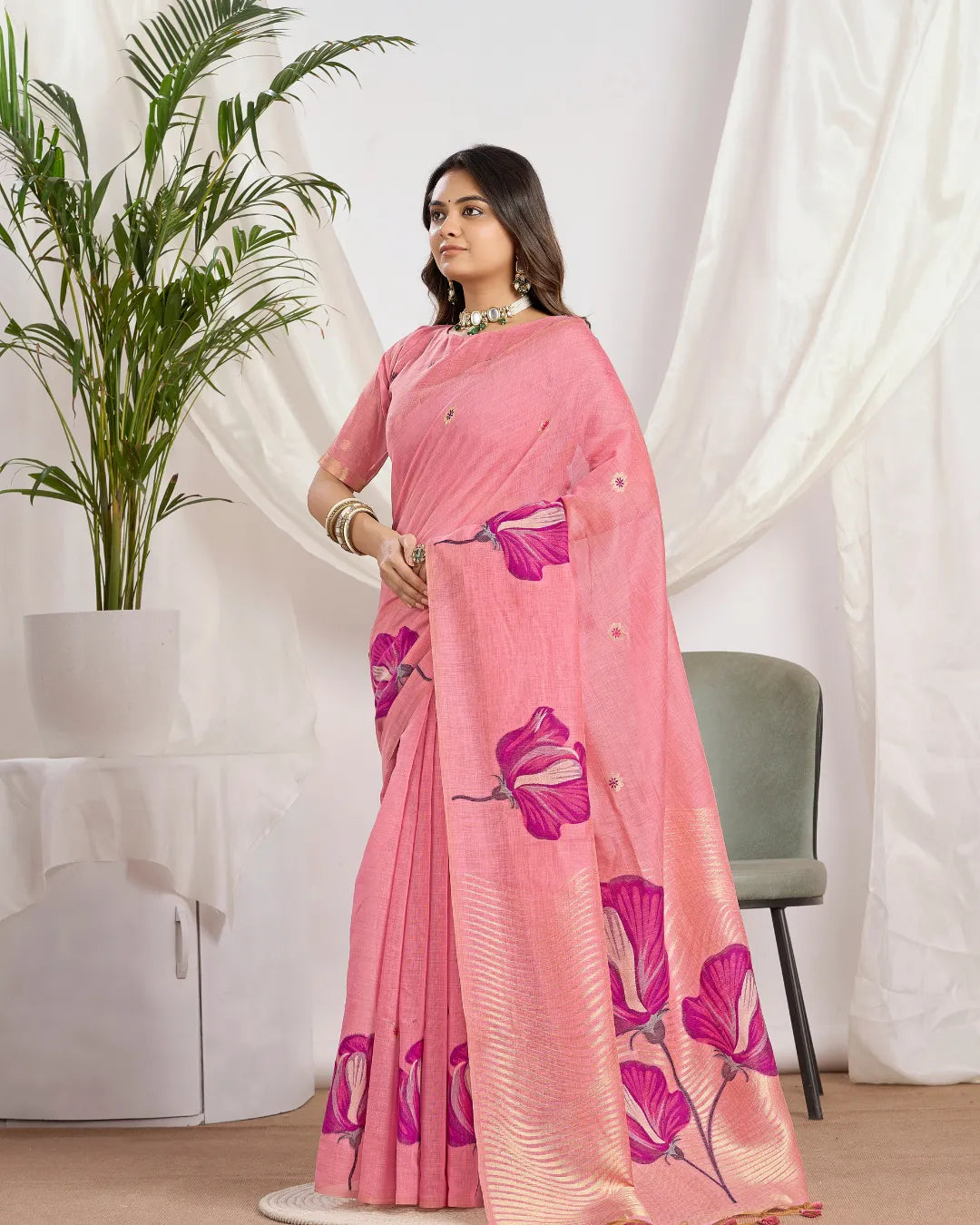 Azure Breeze – Sky Blue Muga Cotton Saree with Floral Elegance