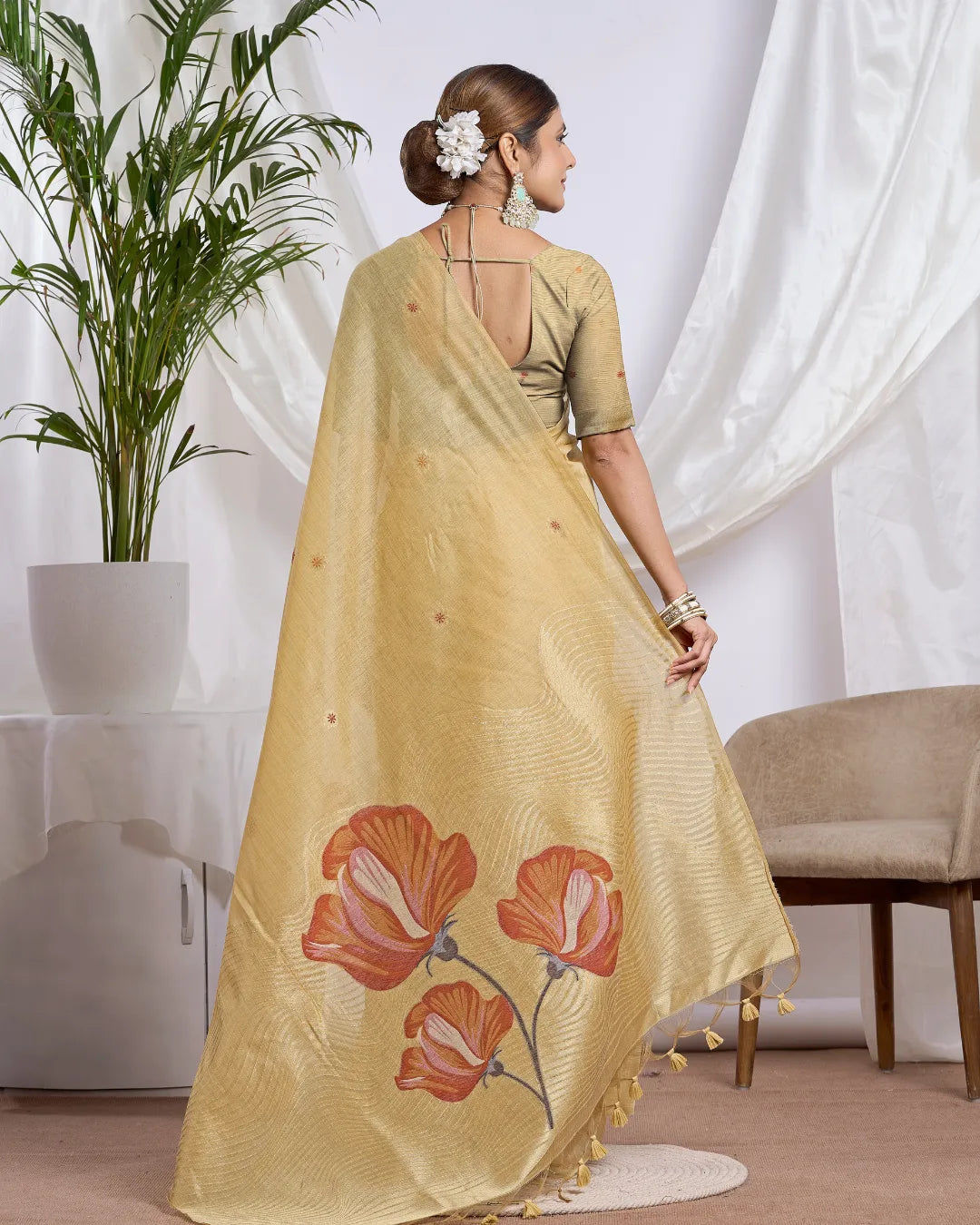 Golden Radiance – Yellow Muga Cotton Saree with Floral Artistry