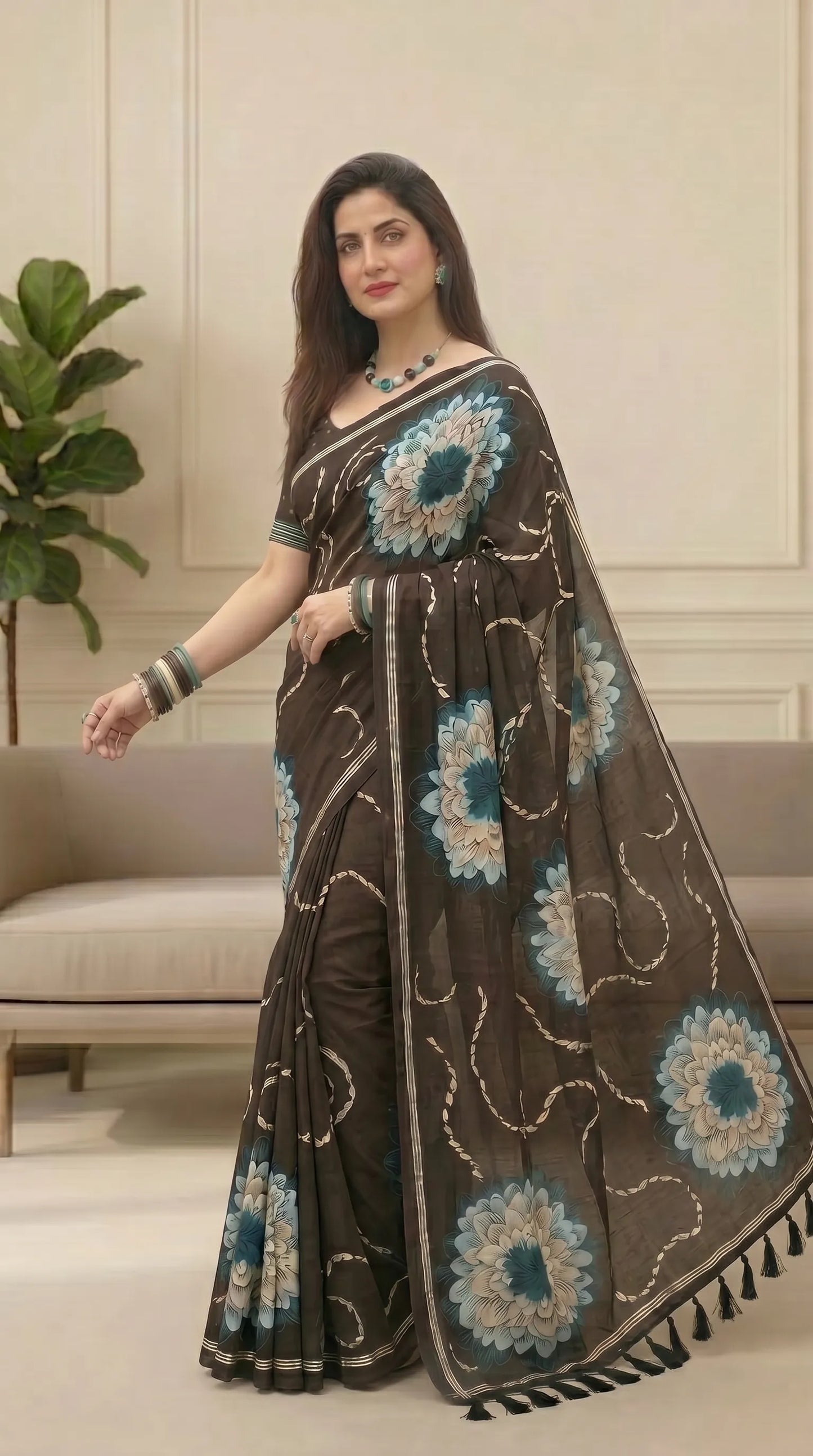Black Floral Muga Cotton Saree with Fancy Zari Border