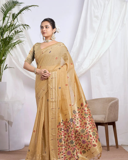 Lavender Muga Cotton Paithani Saree with Floral Jari Border