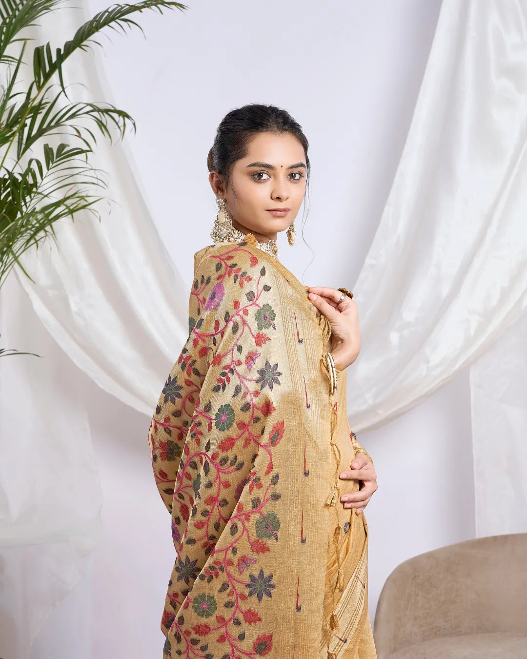 Golden Splendor - Yellow Muga Cotton Paithani Saree with Floral Jari Border