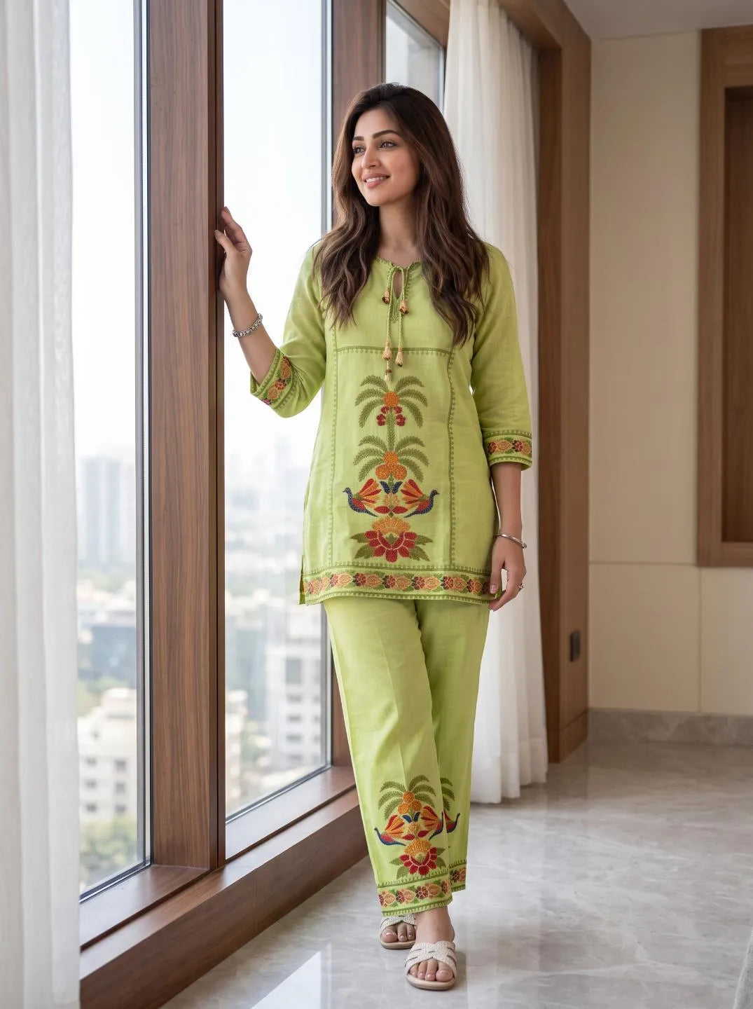 Pista Floral Muga Cotton Co-ord Set with Delicate Borders