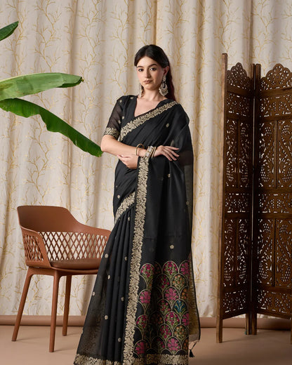 Pink Muga Cotton Jamdani Saree with Multicolour Flower Pallu