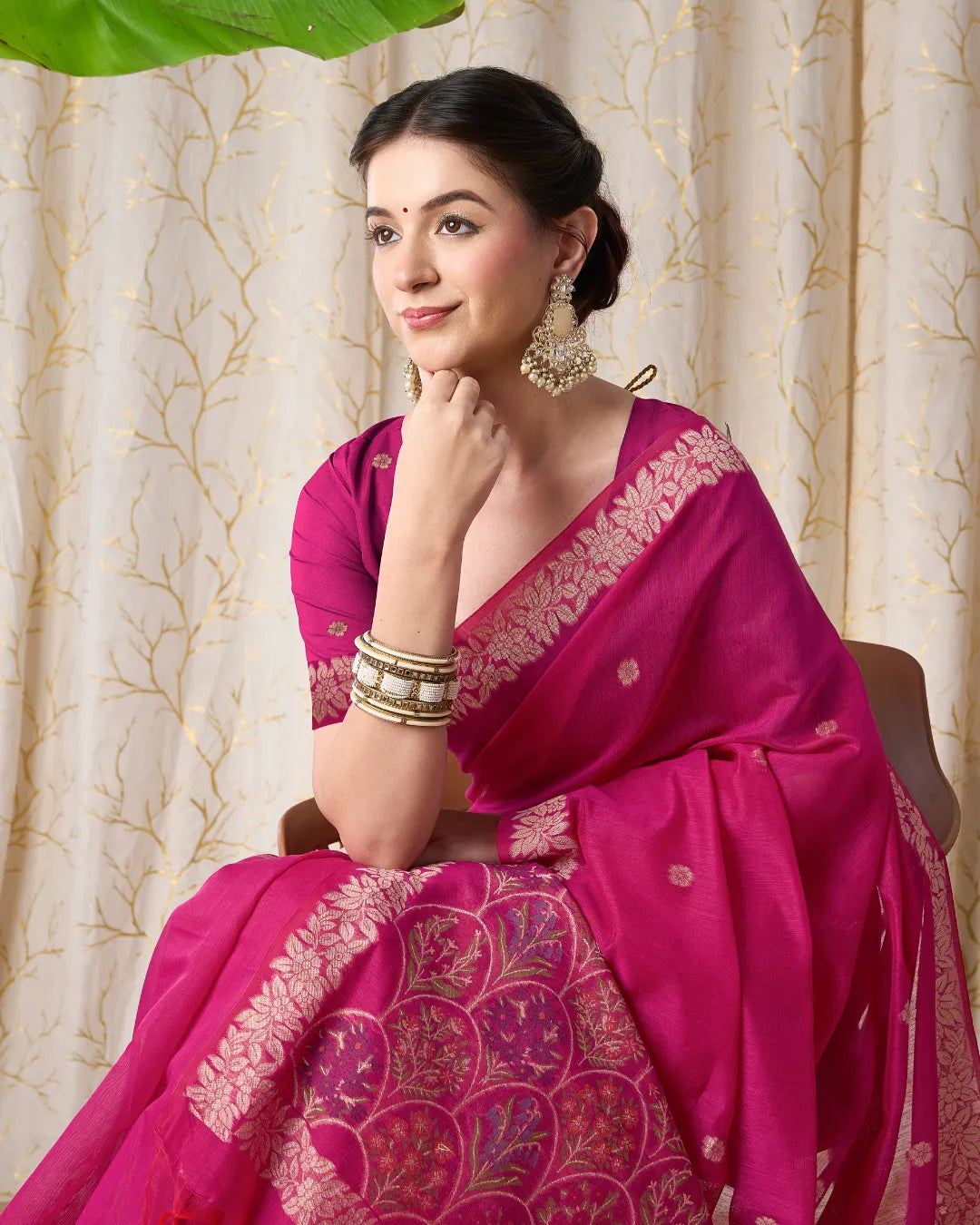 Pink Muga Cotton Jamdani Saree with Multicolour Flower Pallu