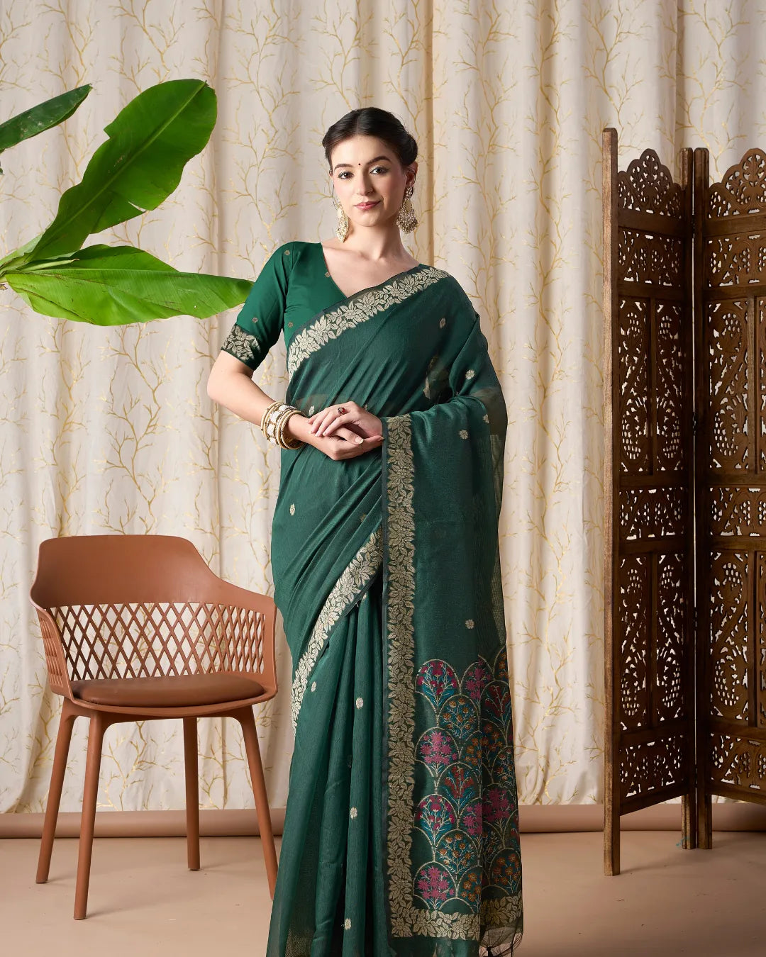 Wine Muga Cotton Jamdani Saree with Multicolour Flower Pallu